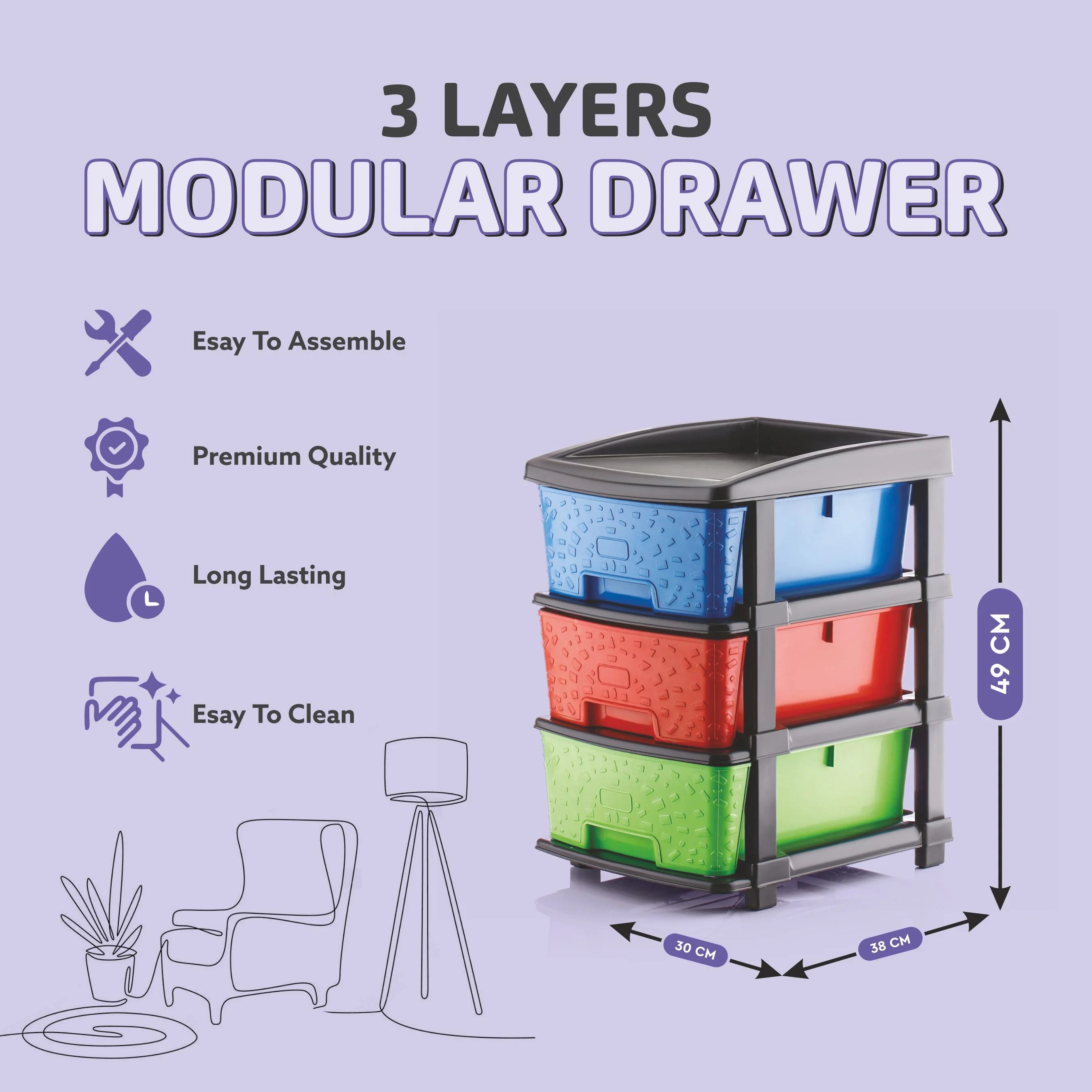 PALAK 3XL Stone Drawer Storage Unit (Multicolor)