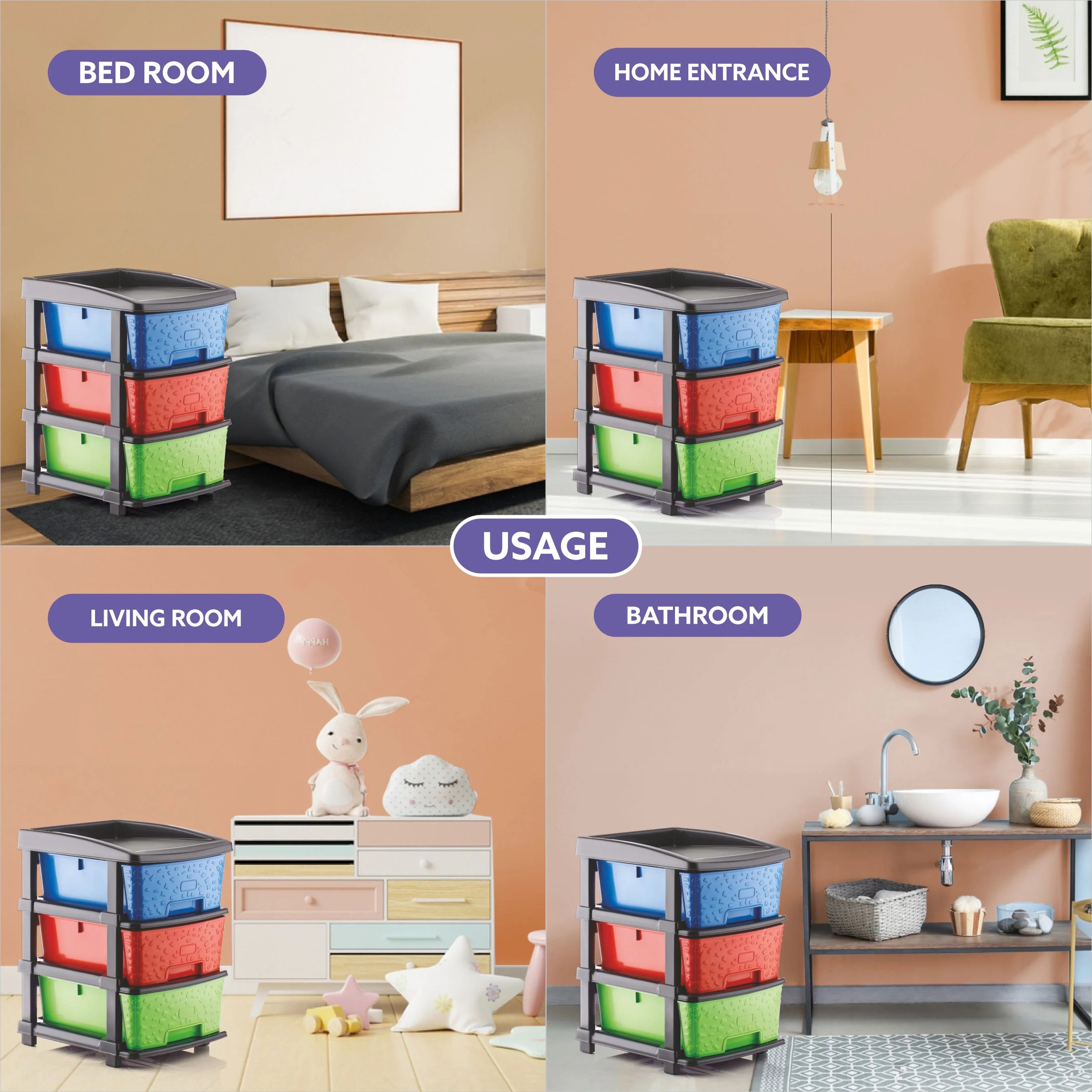 PALAK 3XL Stone Drawer Storage Unit (Multicolor)