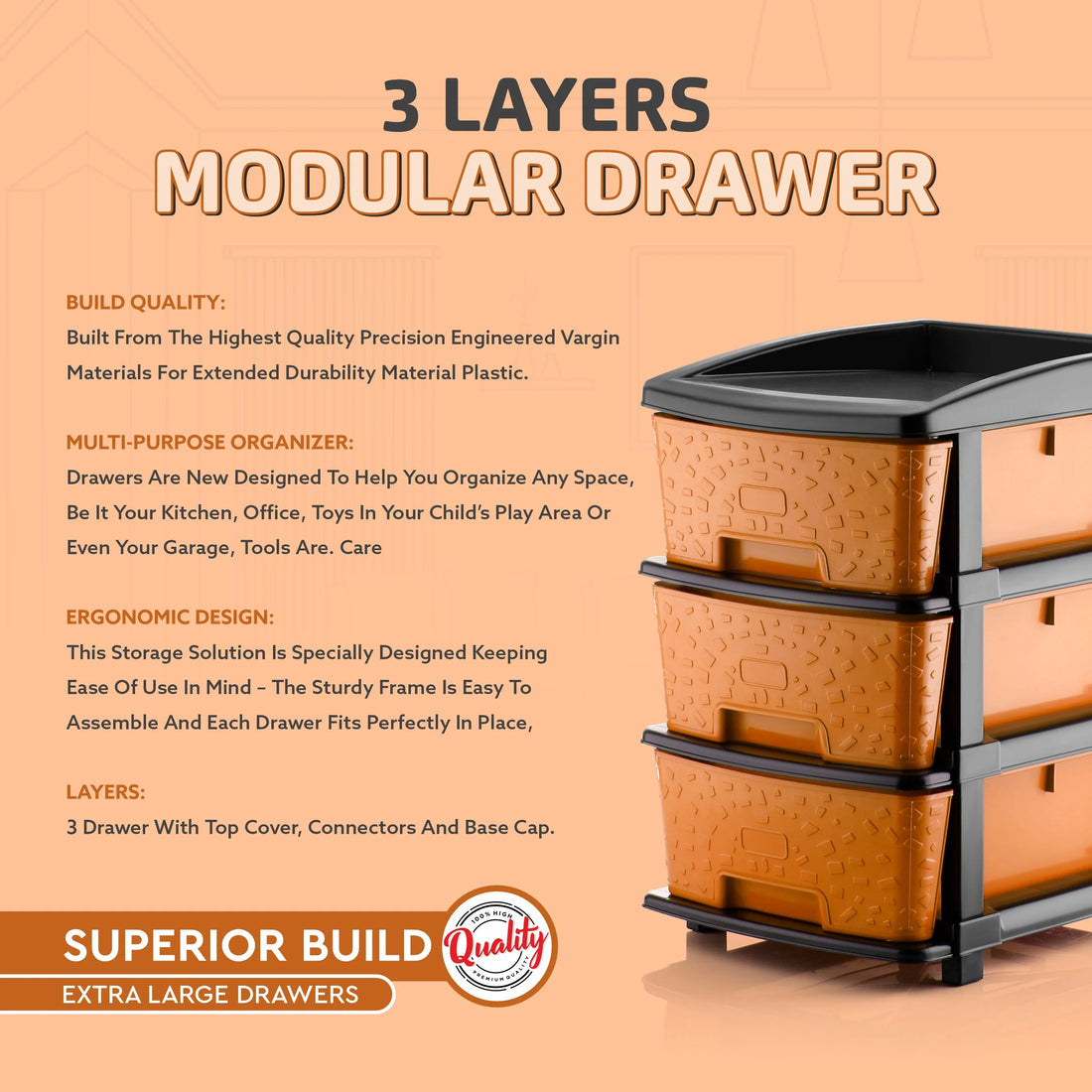 PALAK 3XL Stone Drawer Storage Unit (Orange)