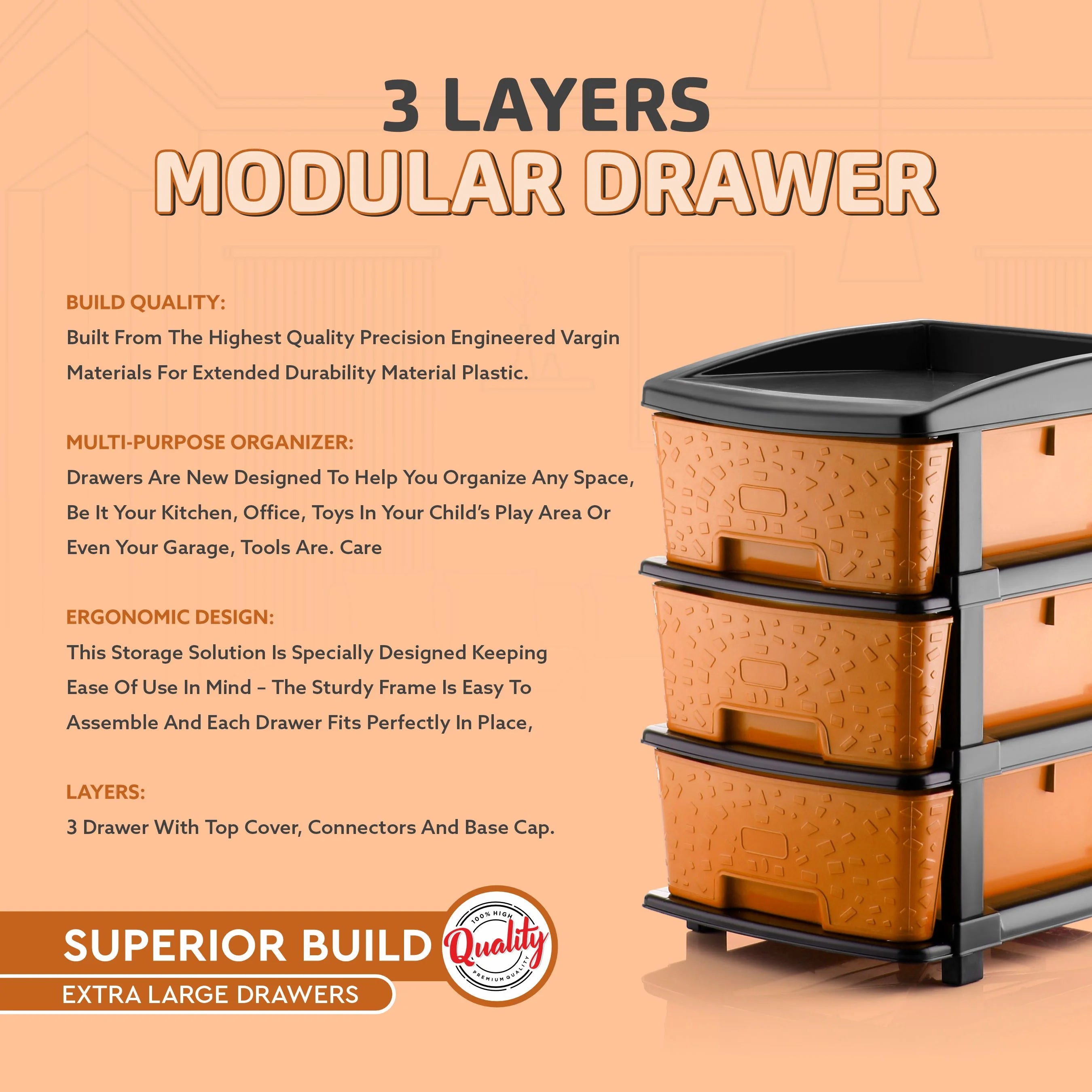 PALAK 3XL Stone Drawer Storage Unit (Orange)