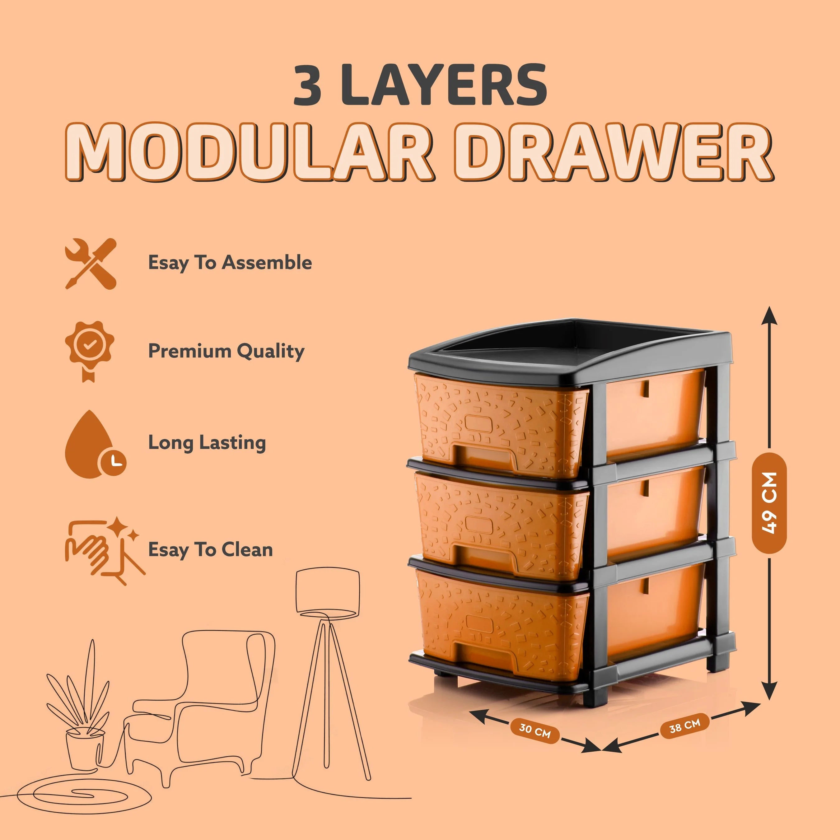 PALAK 3XL Stone Drawer Storage Unit (Orange)