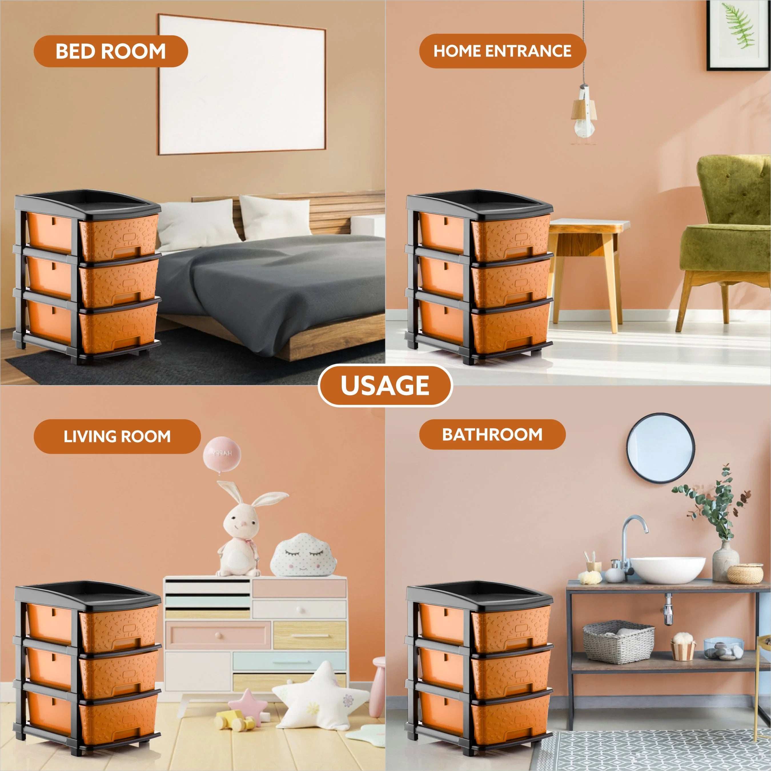 PALAK 3XL Stone Drawer Storage Unit (Orange)