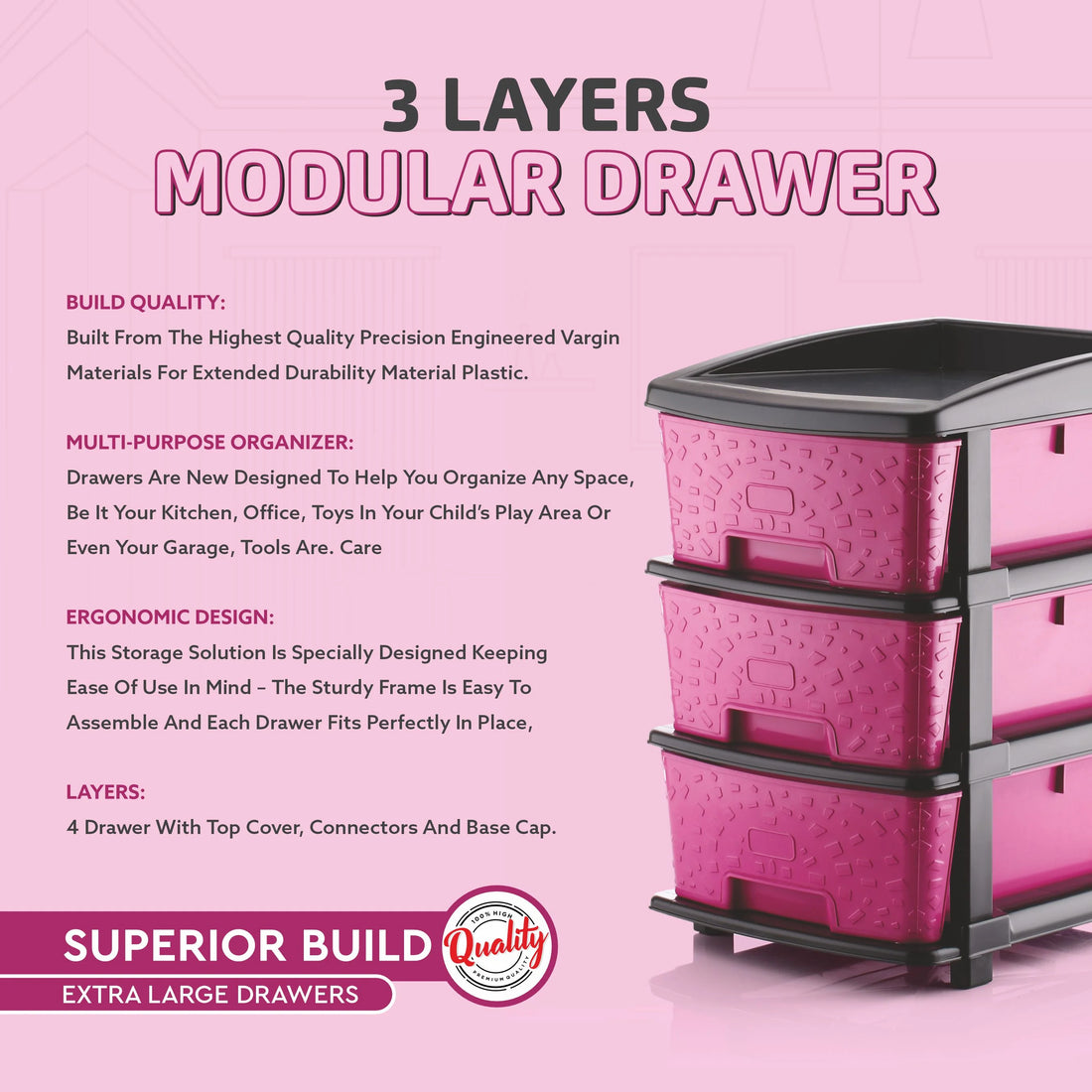 PALAK 3XL Stone Drawer Storage Unit (Pink)