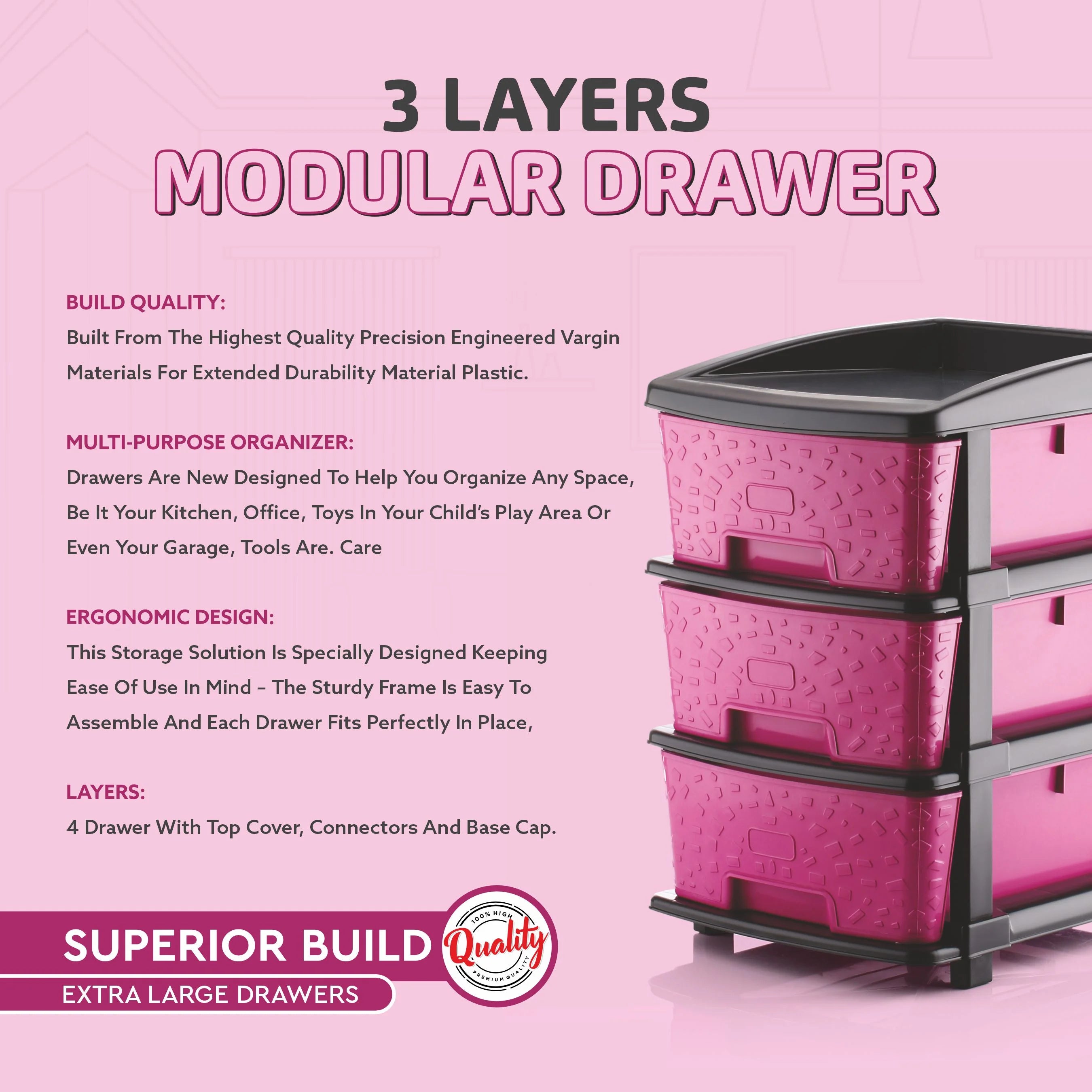 PALAK 3XL Stone Drawer Storage Unit (Pink)