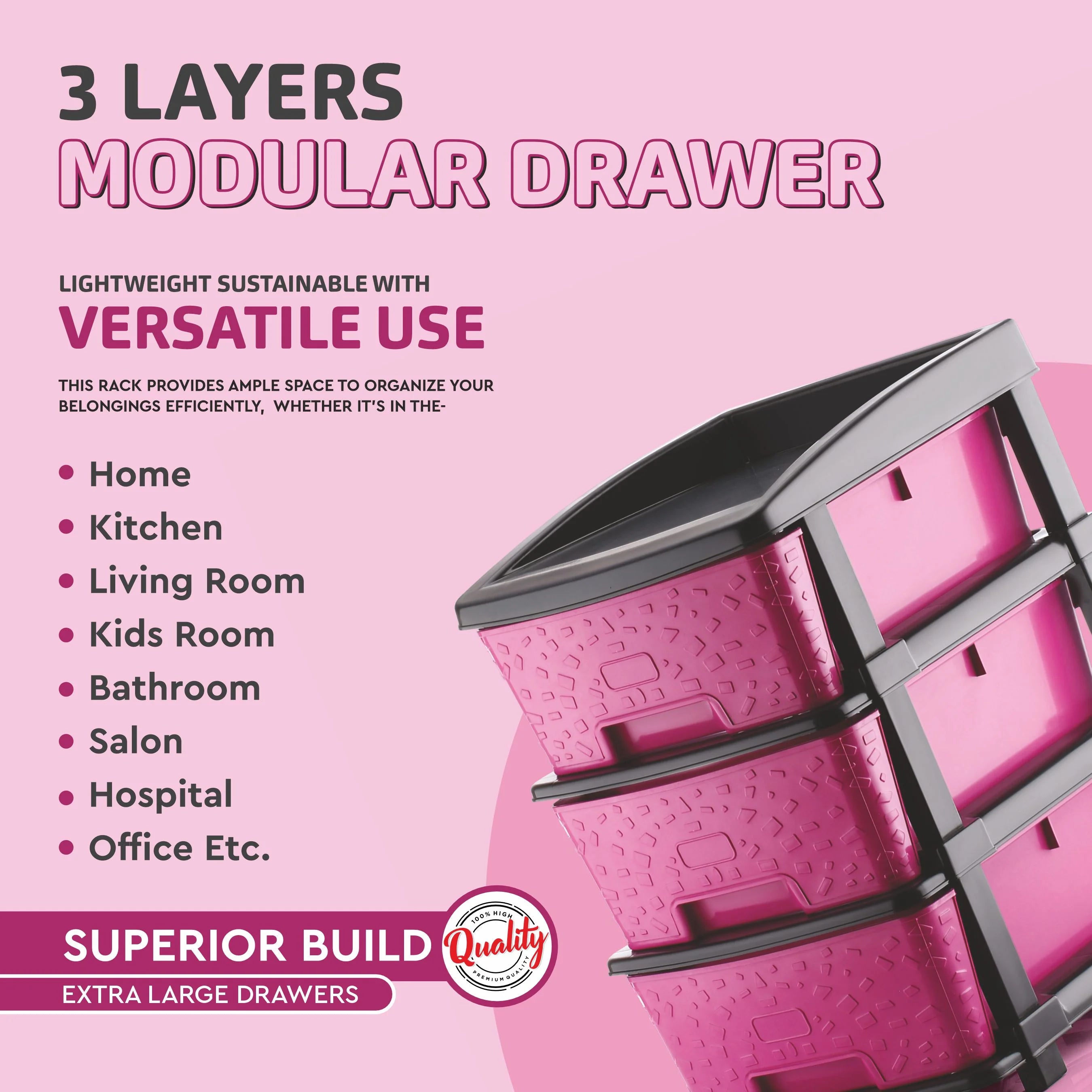 PALAK 3XL Stone Drawer Storage Unit (Pink)
