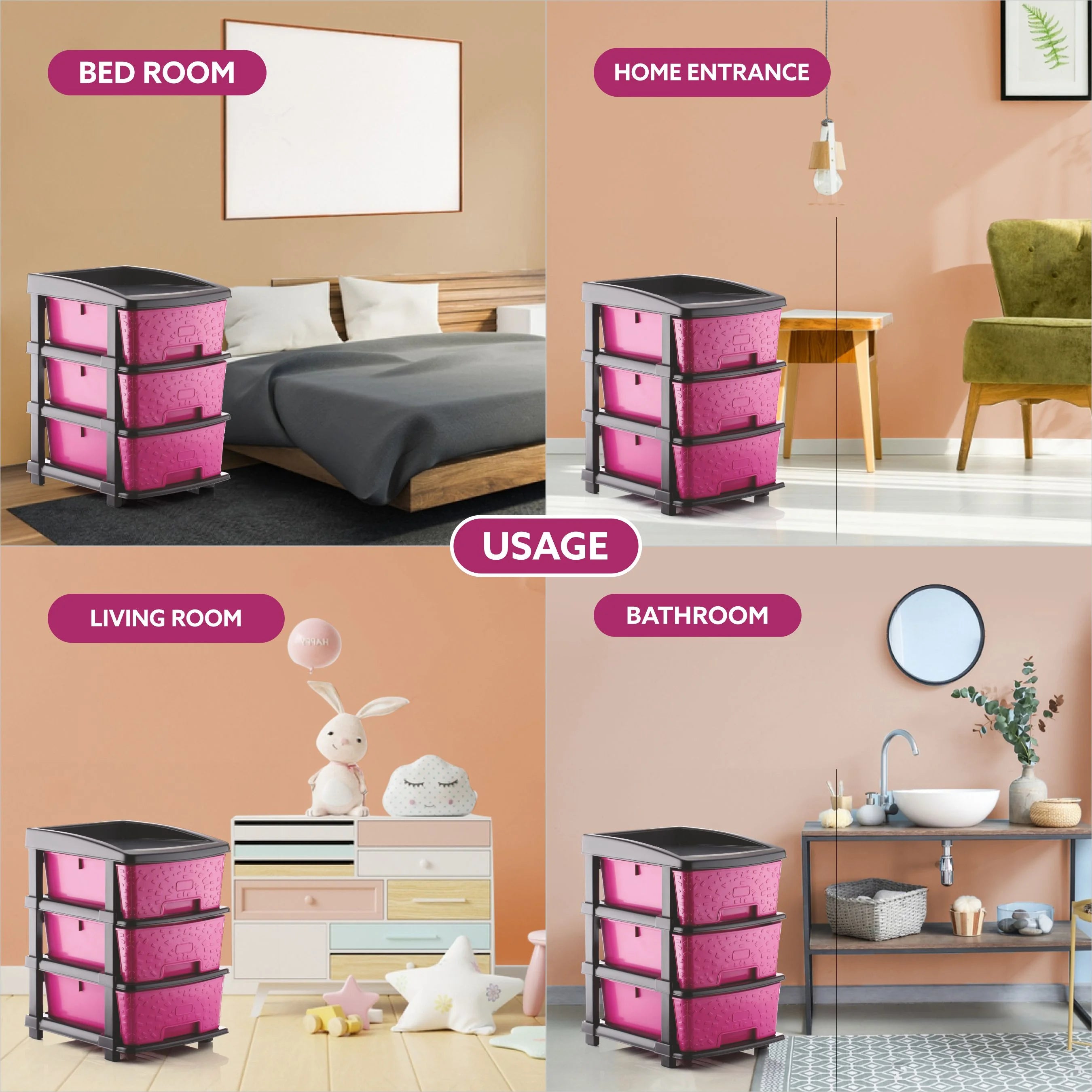 PALAK 3XL Stone Drawer Storage Unit (Pink)