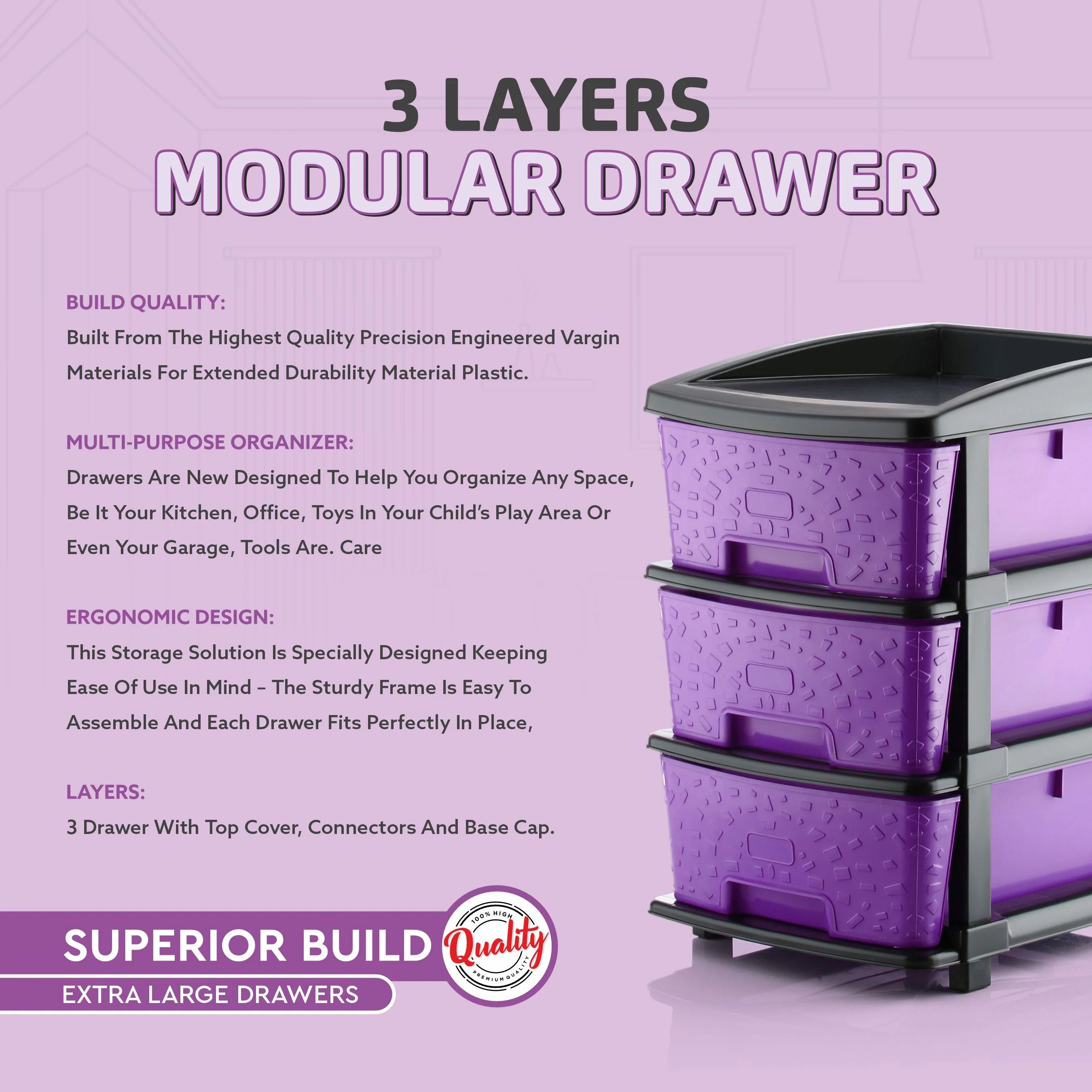 PALAK 3XL Stone Drawer Storage Unit (Purple)