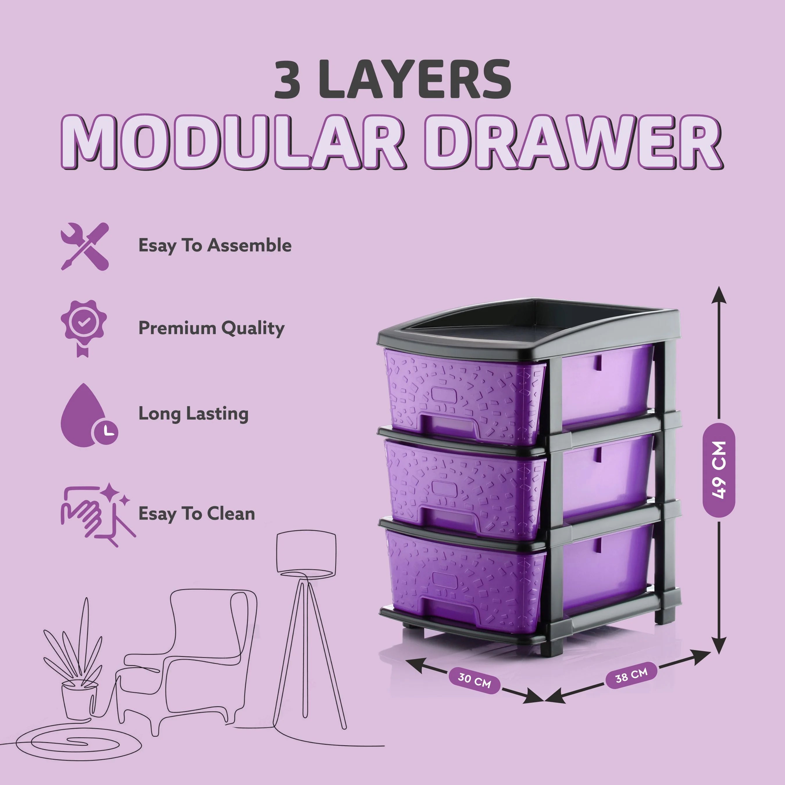 PALAK 3XL Stone Drawer Storage Unit (Purple)