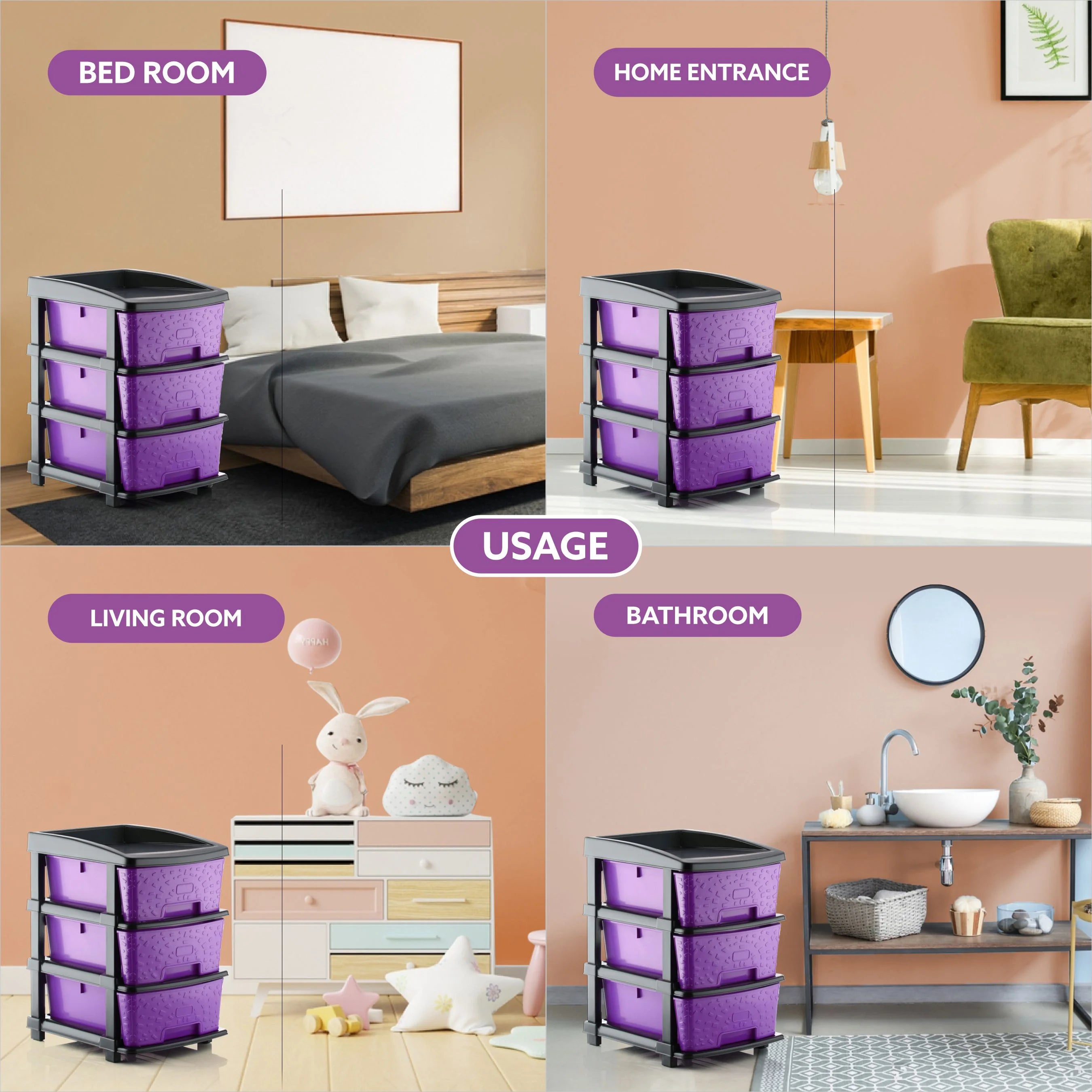 PALAK 3XL Stone Drawer Storage Unit (Purple)