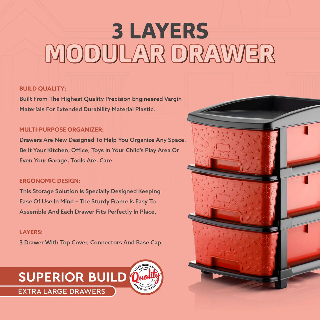 PALAK 3XL Stone Drawer Storage Unit (Red)