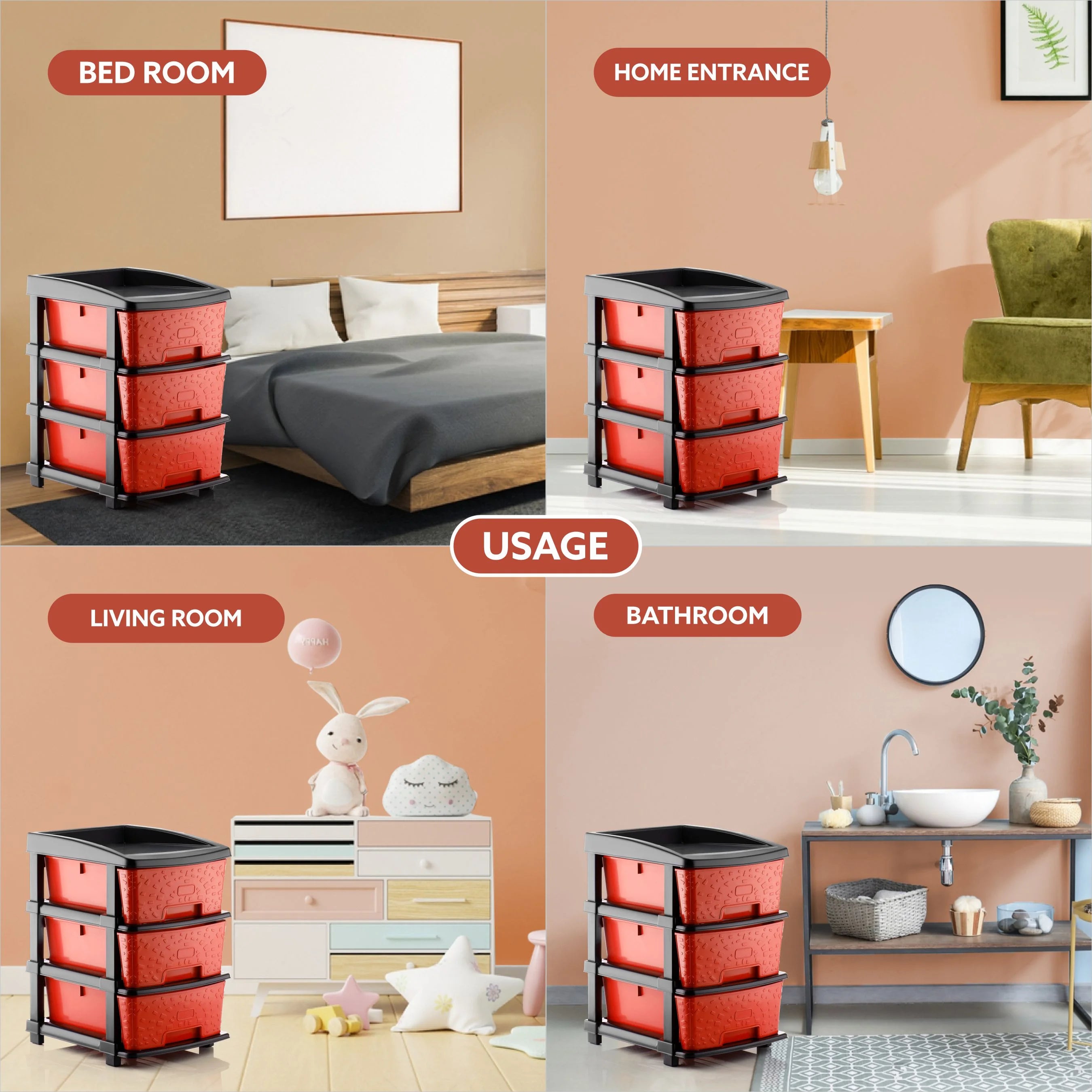 PALAK 3XL Stone Drawer Storage Unit (Red)