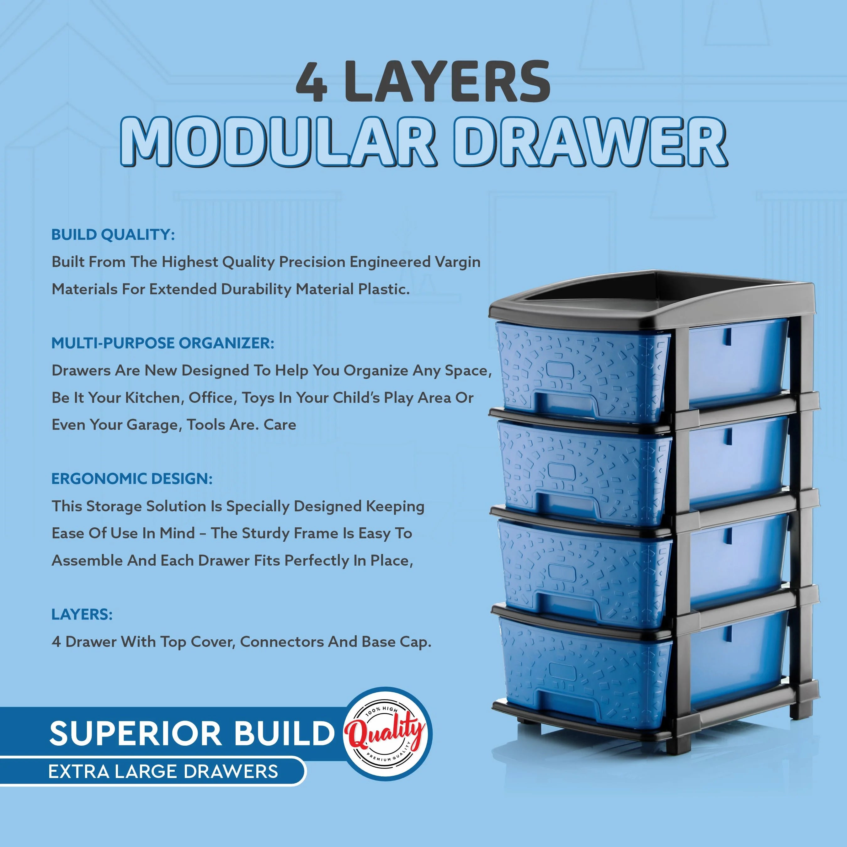 PALAK 4XL Stone Drawer Storage Unit (Blue)