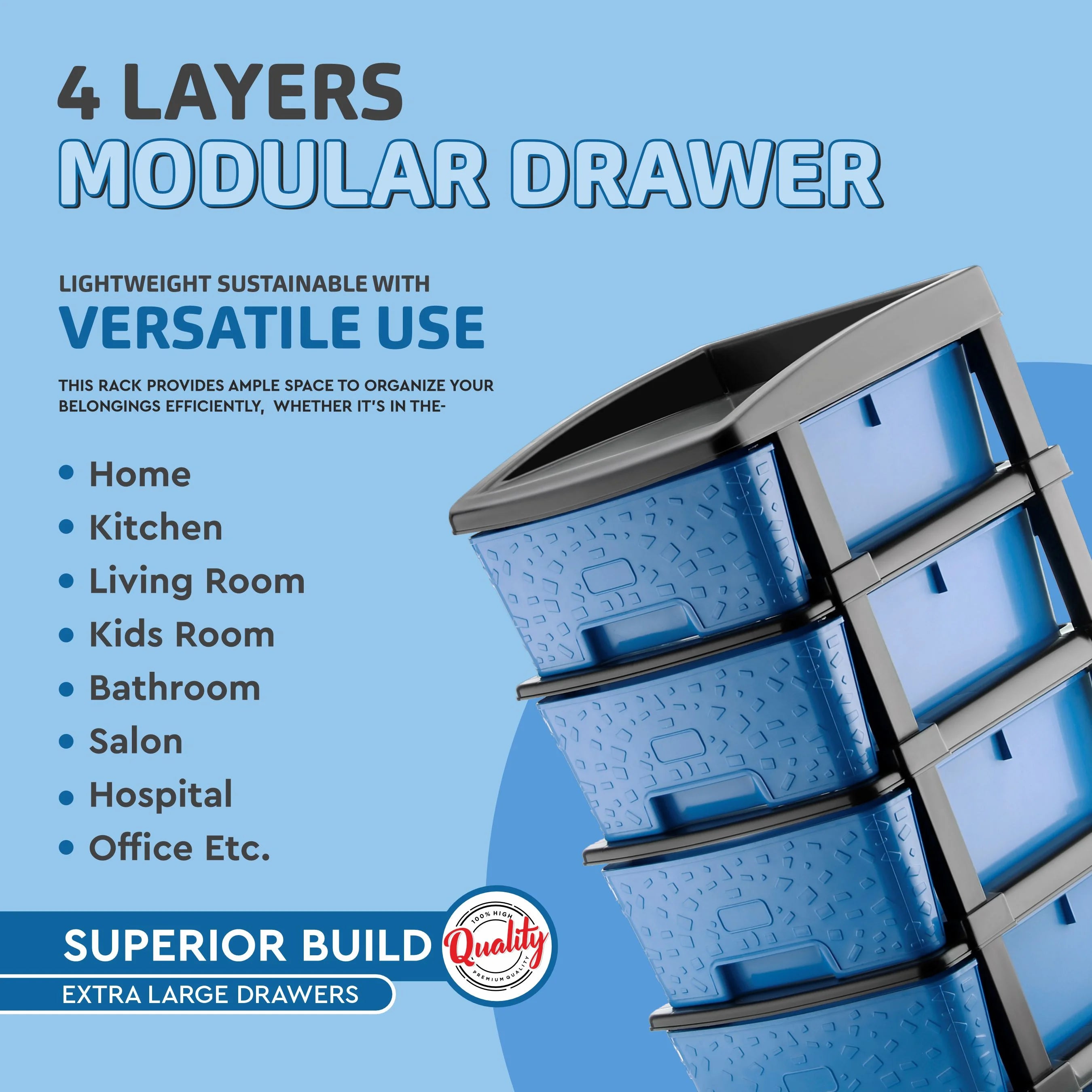 PALAK 4XL Stone Drawer Storage Unit (Blue)