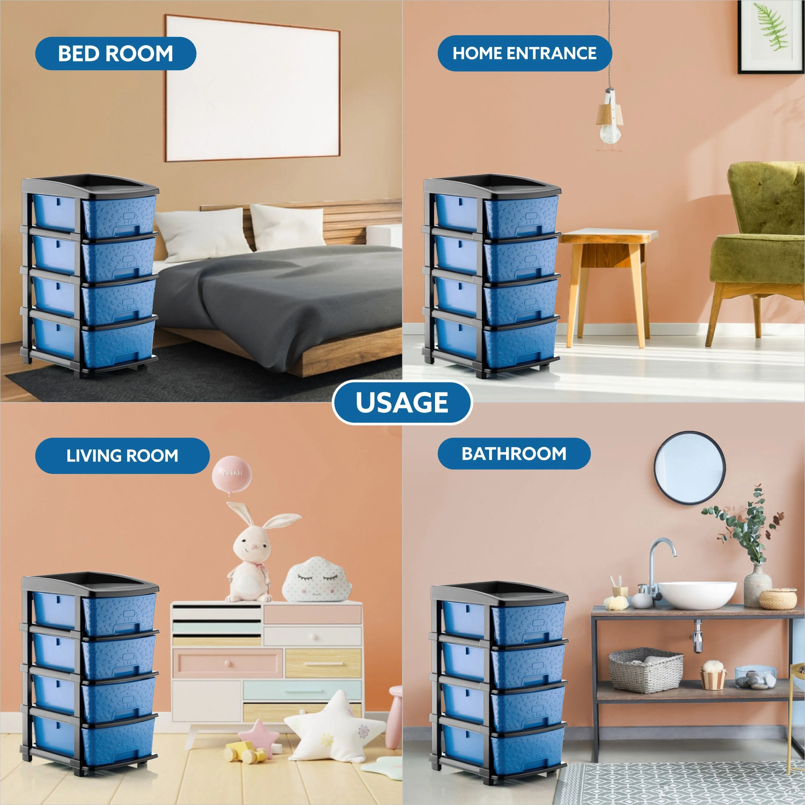 PALAK 4XL Stone Drawer Storage Unit (Blue)