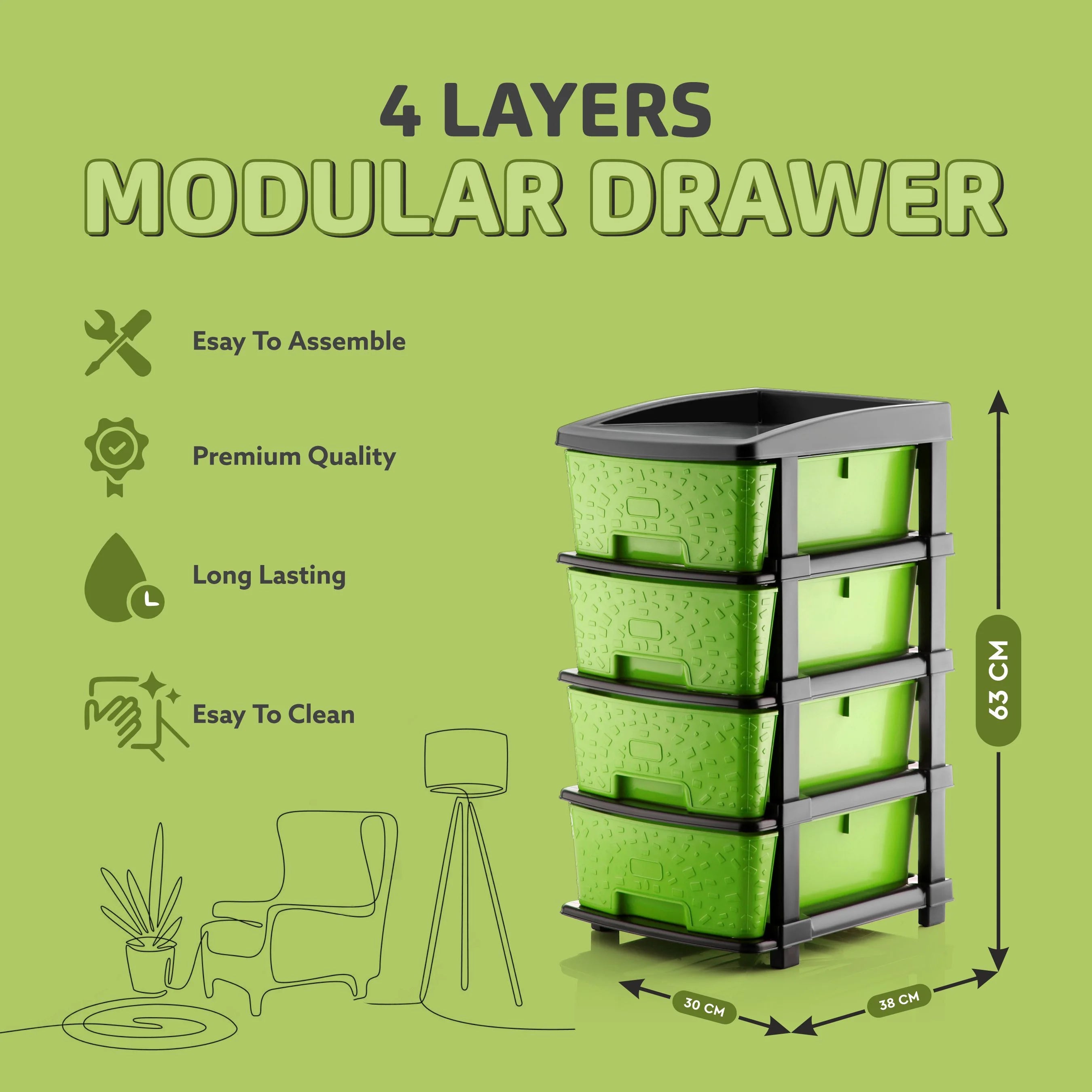 PALAK 4XL Stone Drawer Storage Unit (Green)