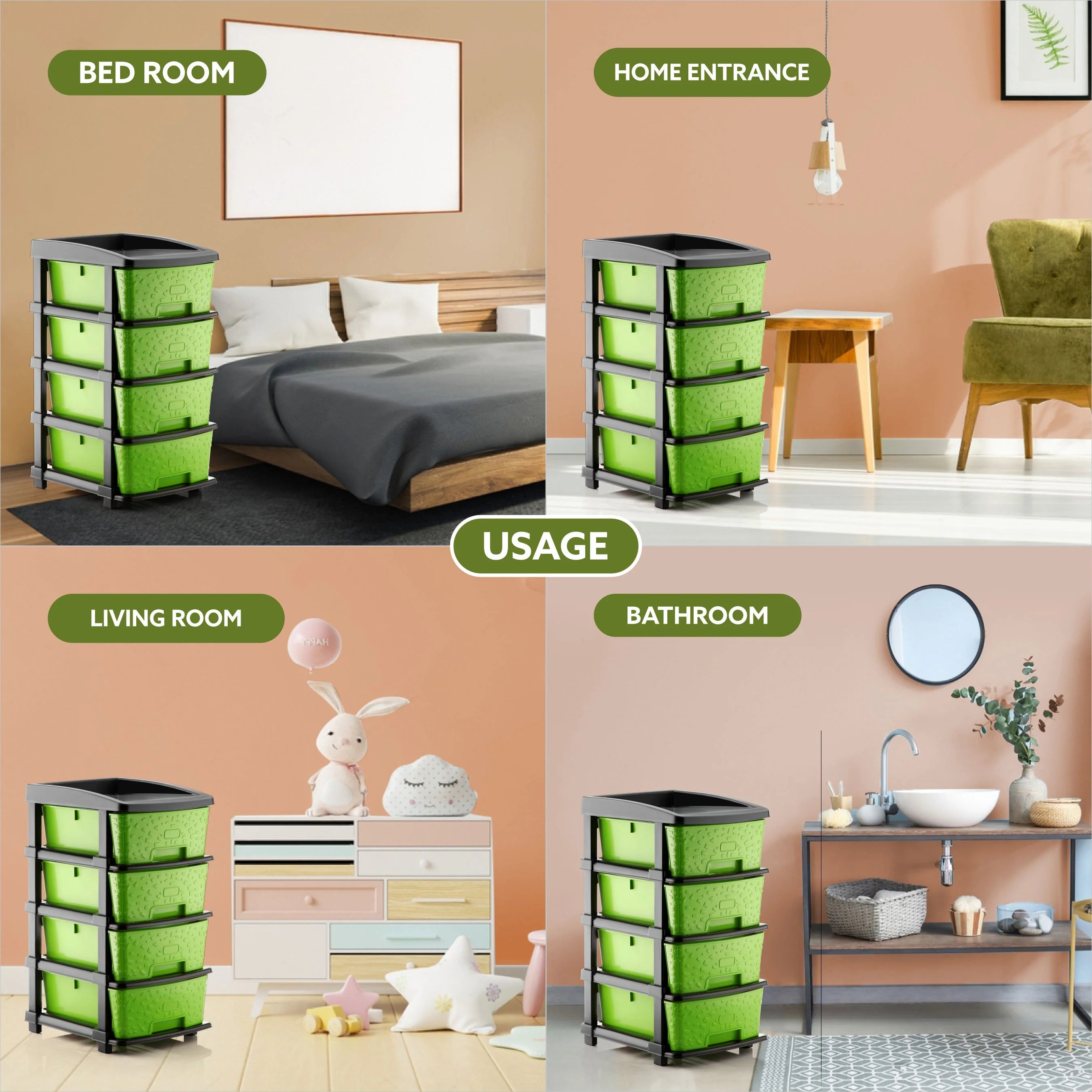 PALAK 4XL Stone Drawer Storage Unit (Green)
