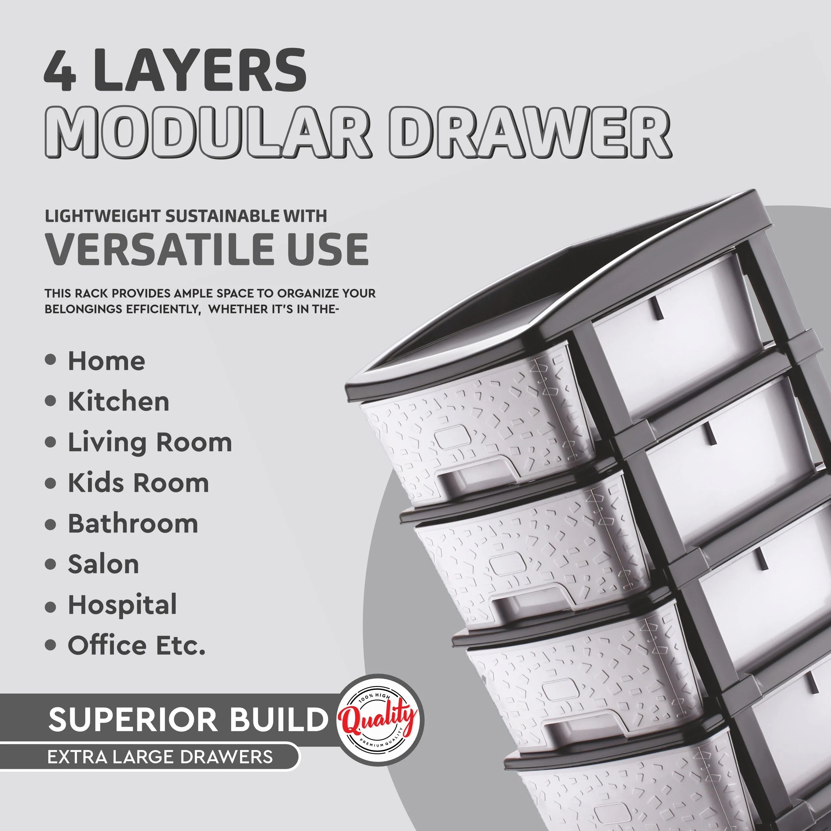 PALAK 4XL Stone Drawer Storage Unit (Grey)