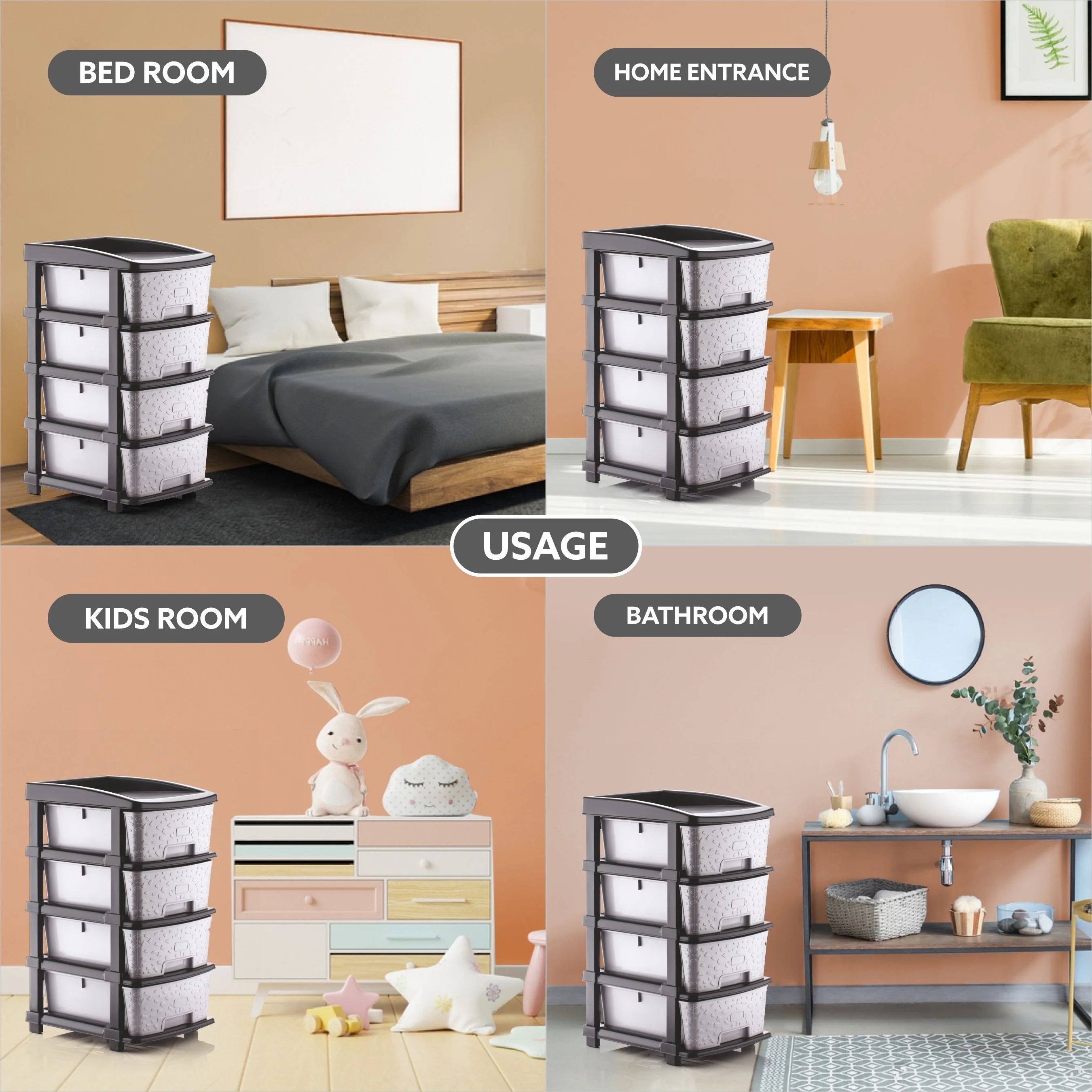 PALAK 4XL Stone Drawer Storage Unit (Grey)