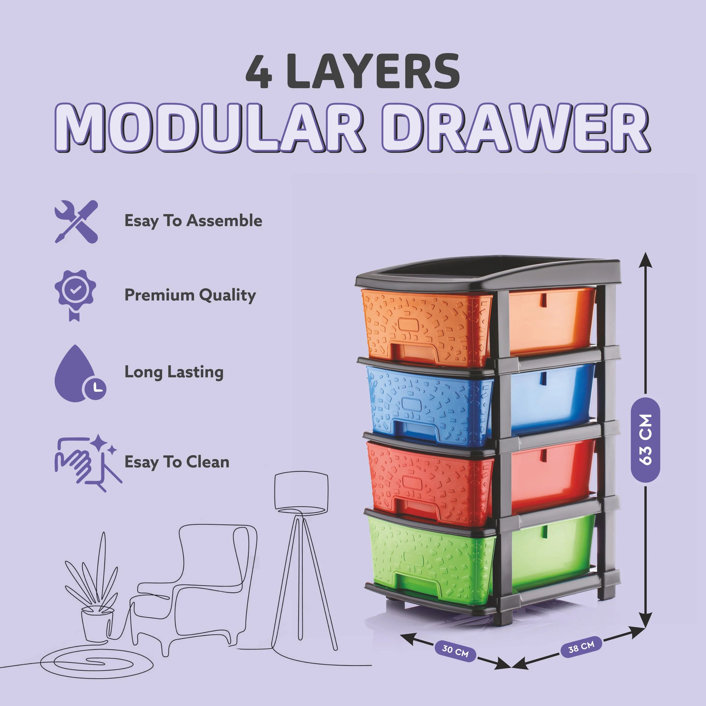 PALAK 4XL Stone Drawer Storage Unit (Multicolor)