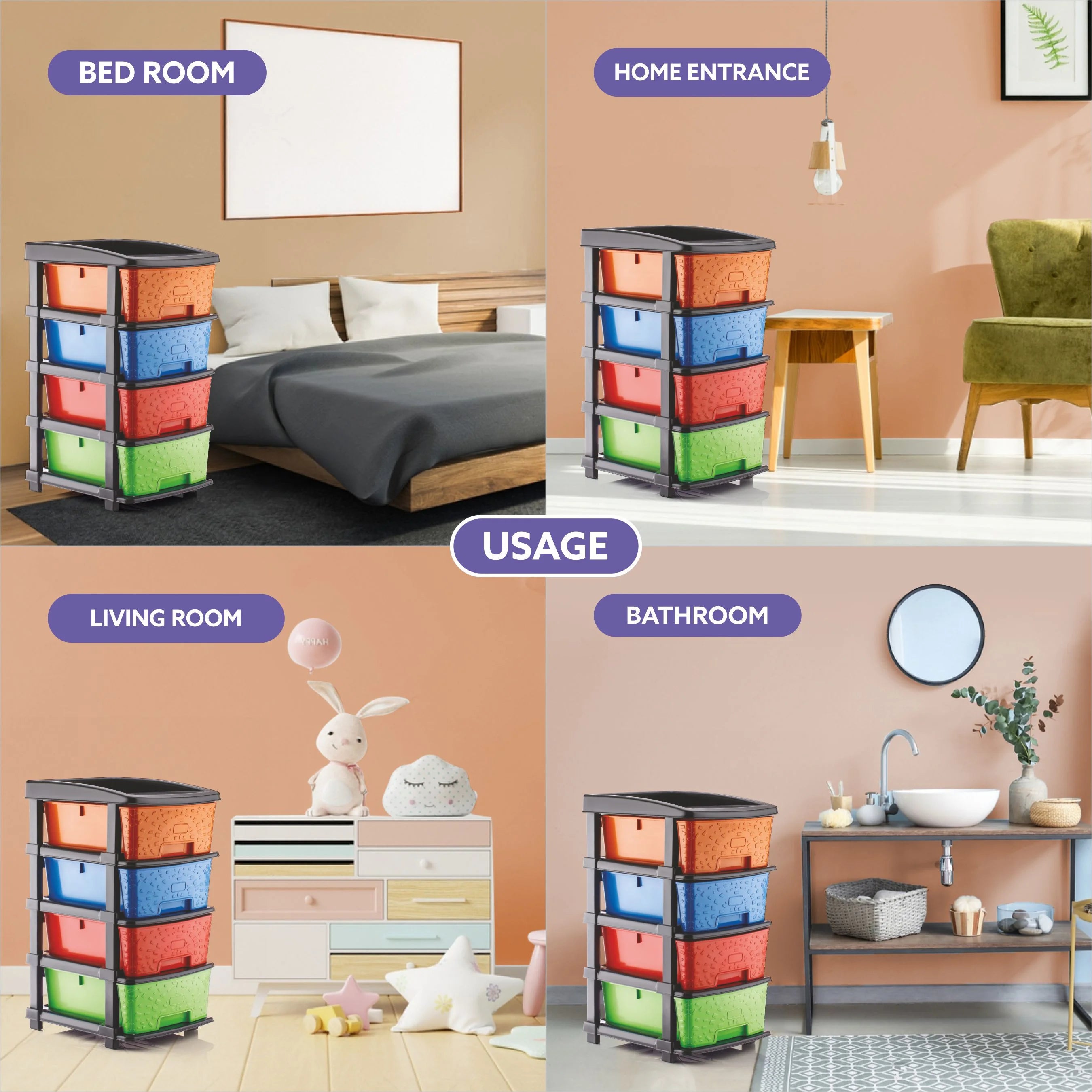 PALAK 4XL Stone Drawer Storage Unit (Multicolor)