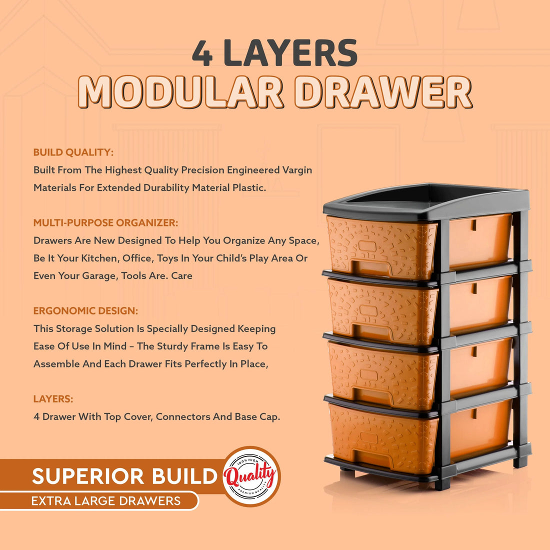 PALAK 4XL Stone Drawer Storage Unit (Orange)