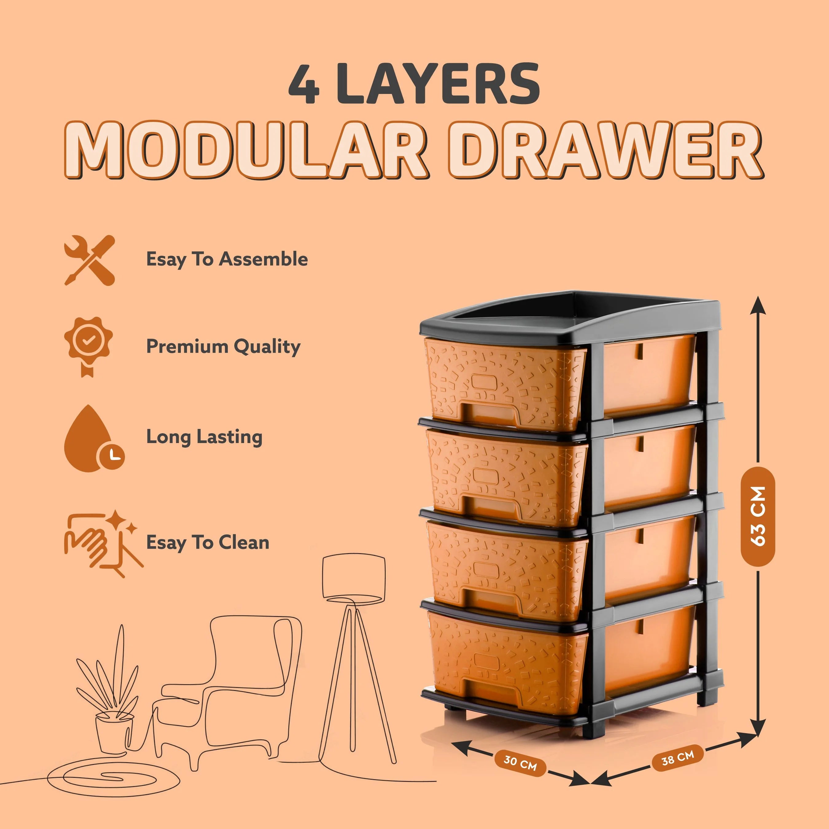 PALAK 4XL Stone Drawer Storage Unit (Orange)