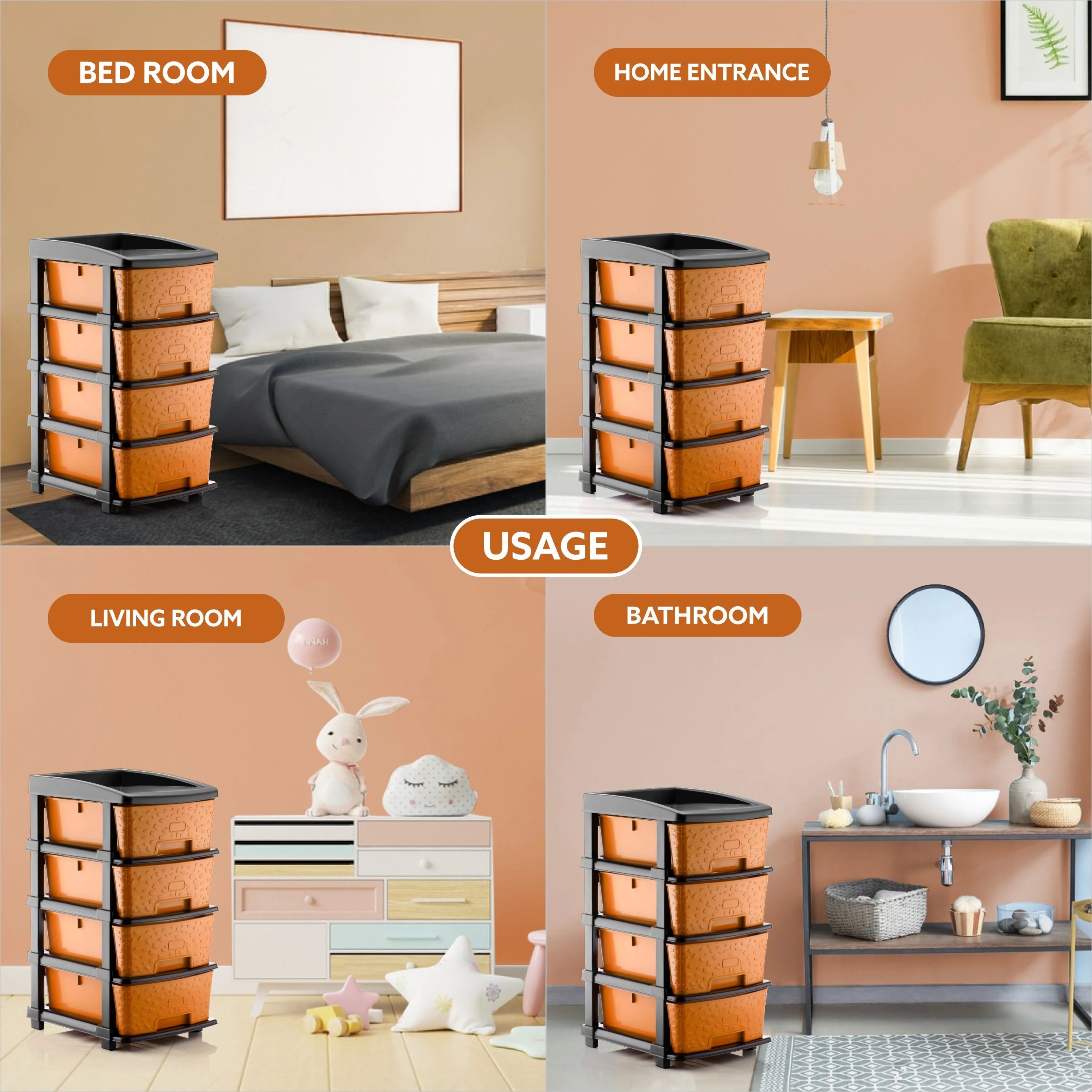 PALAK 4XL Stone Drawer Storage Unit (Orange)