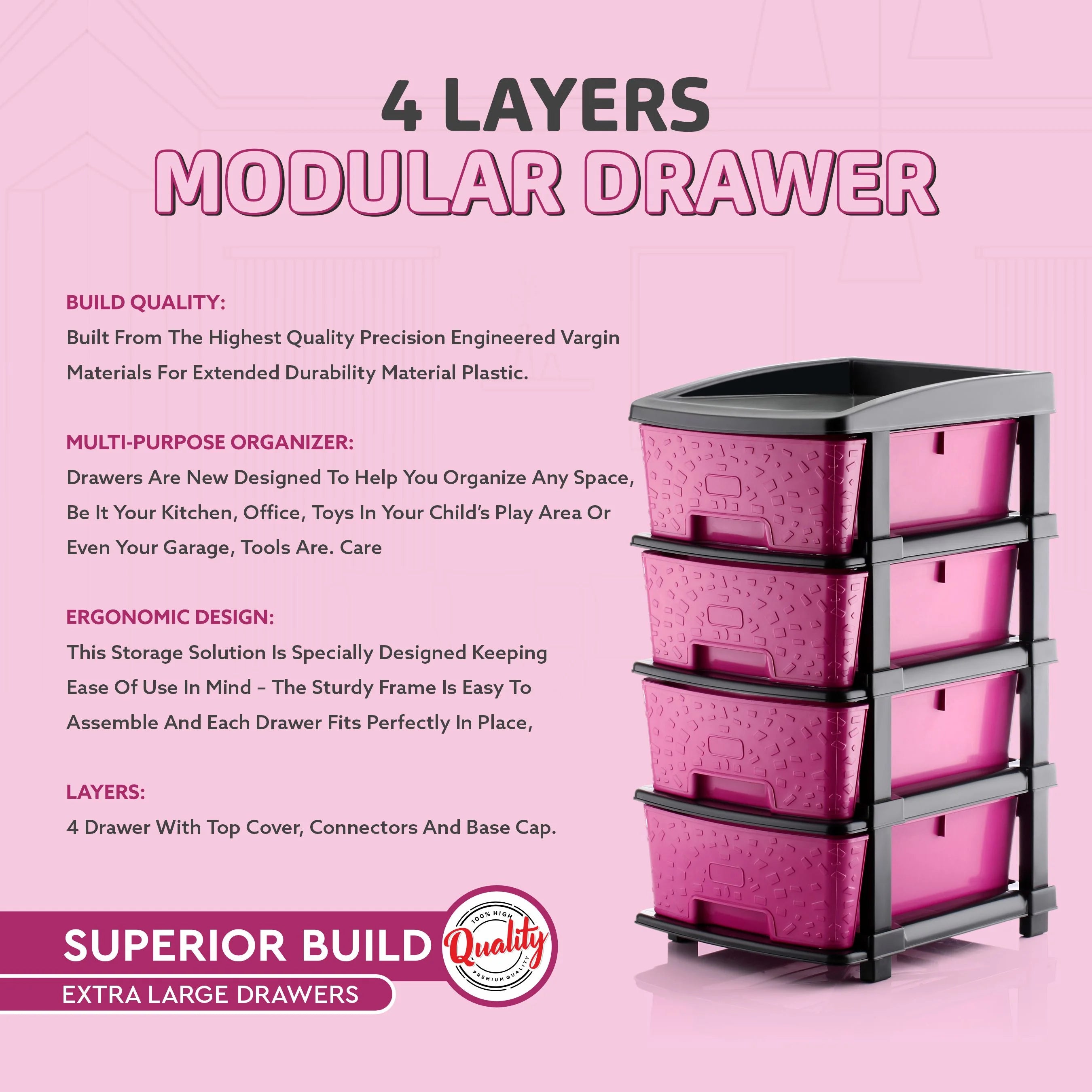 PALAK 4XL Stone Drawer Storage Unit (Pink)
