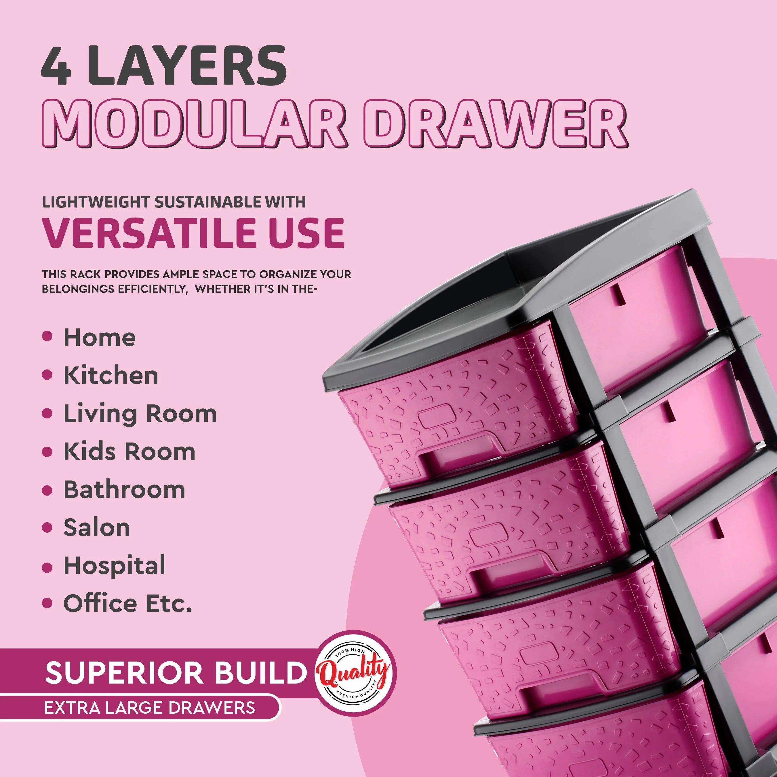 PALAK 4XL Stone Drawer Storage Unit (Pink)