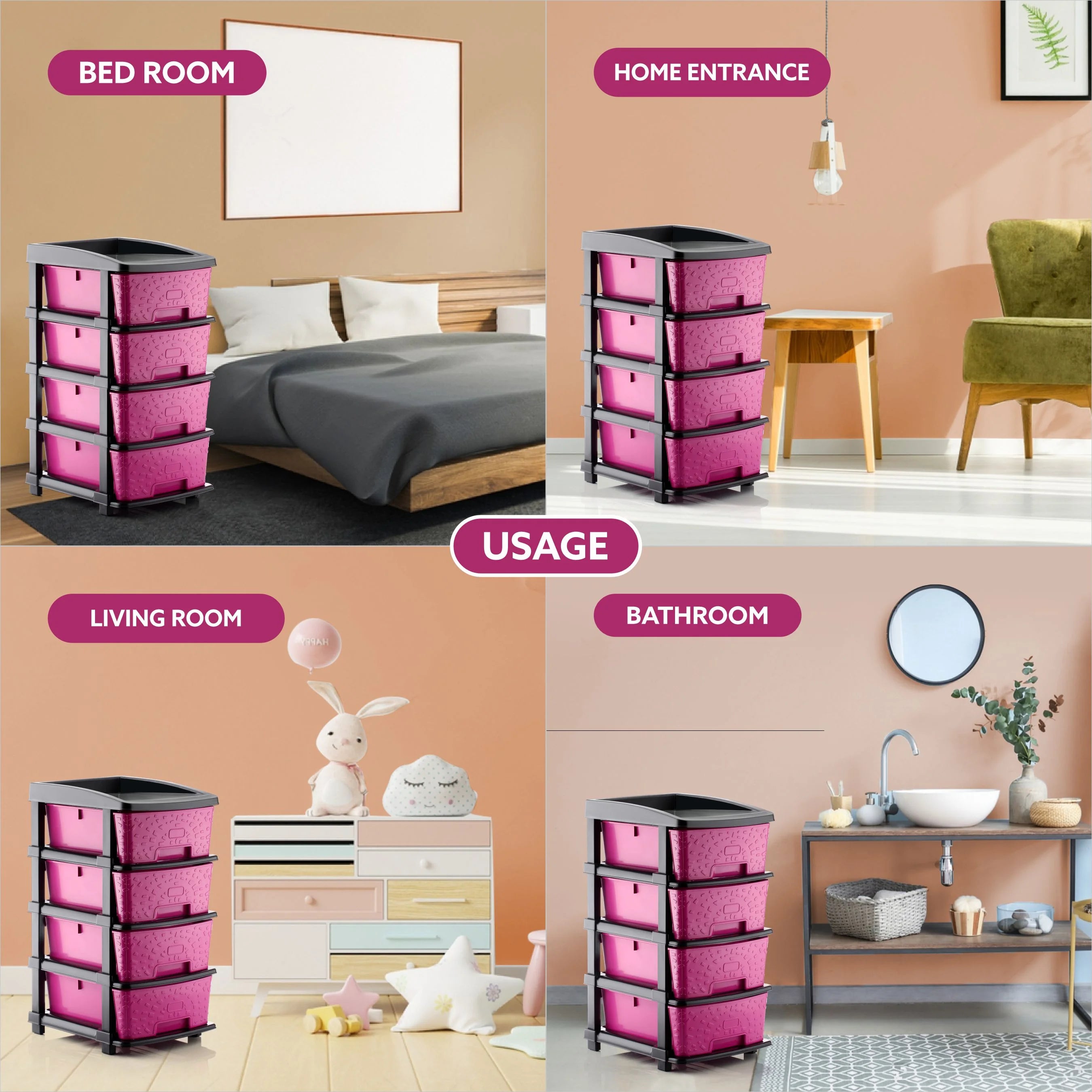 PALAK 4XL Stone Drawer Storage Unit (Pink)