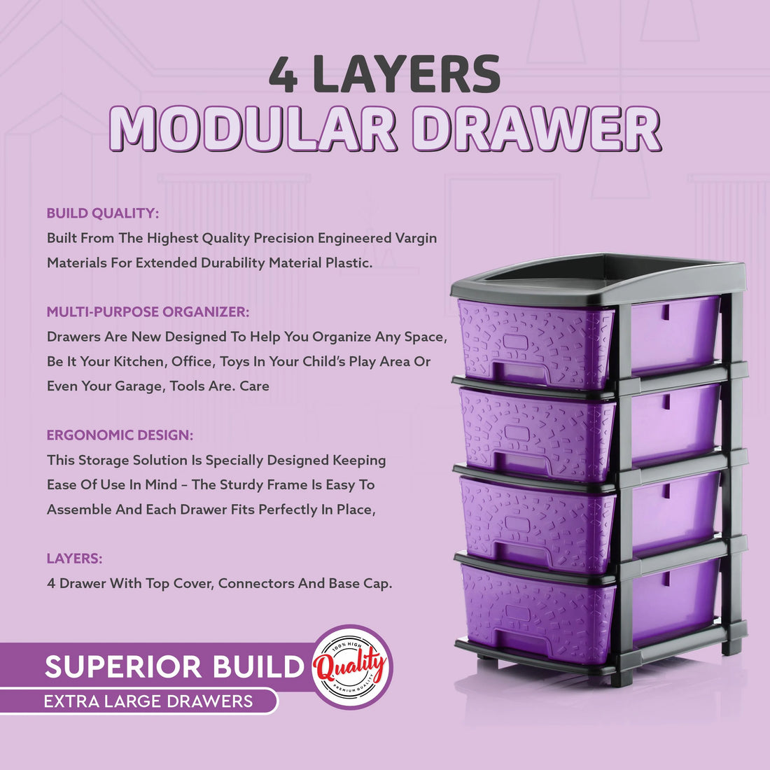 PALAK 4XL Stone Drawer Storage Unit (Purple)
