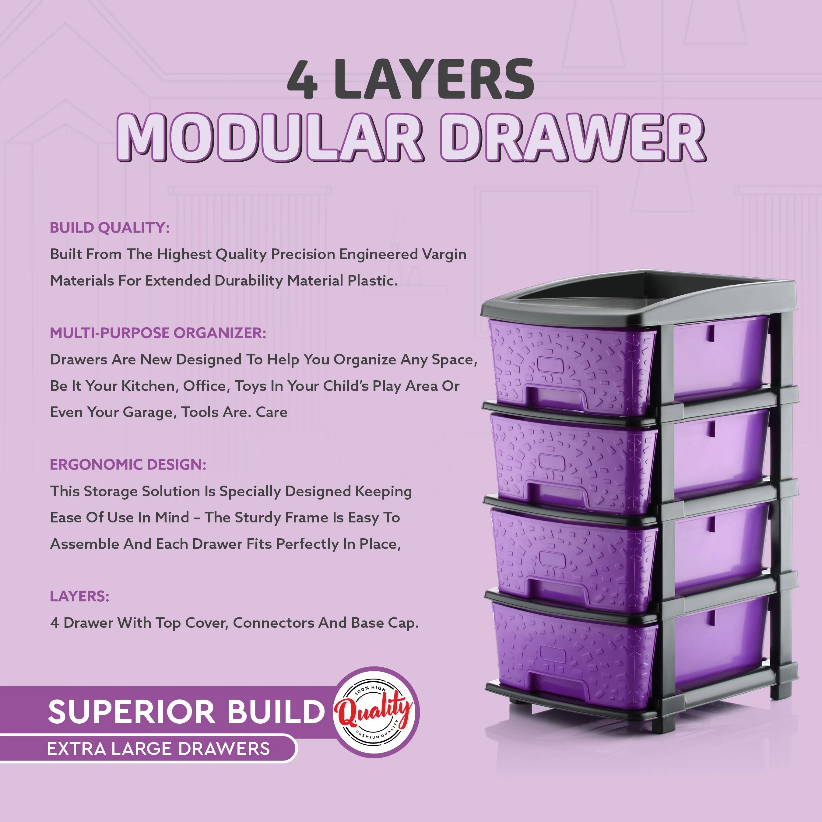 PALAK 4XL Stone Drawer Storage Unit (Purple)
