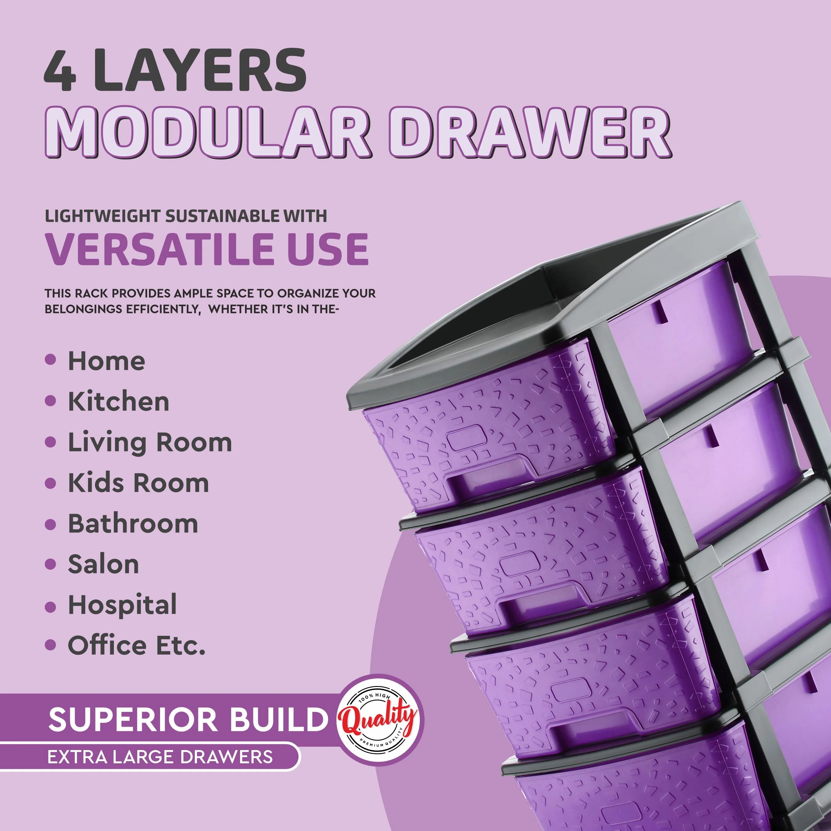 PALAK 4XL Stone Drawer Storage Unit (Purple)