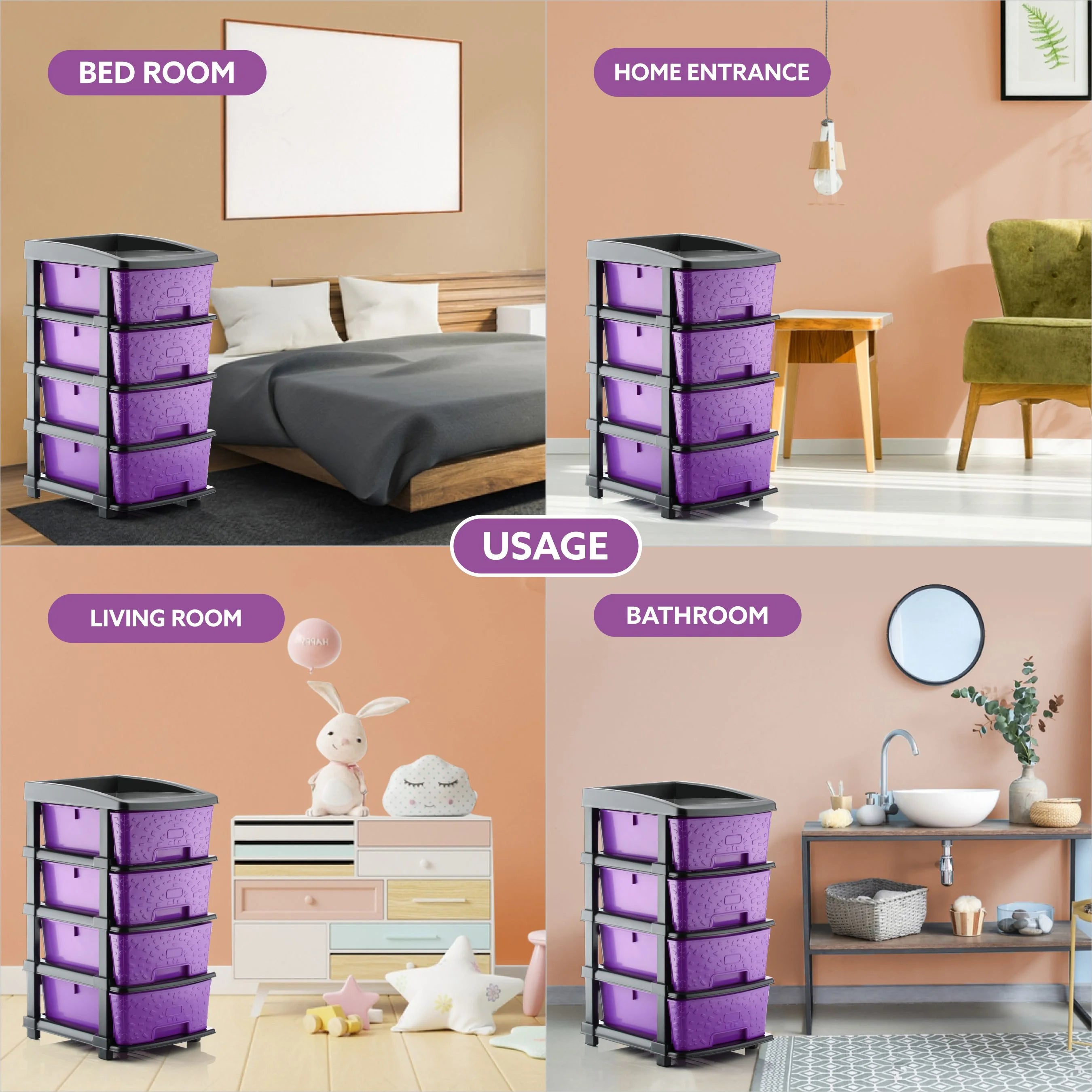PALAK 4XL Stone Drawer Storage Unit (Purple)