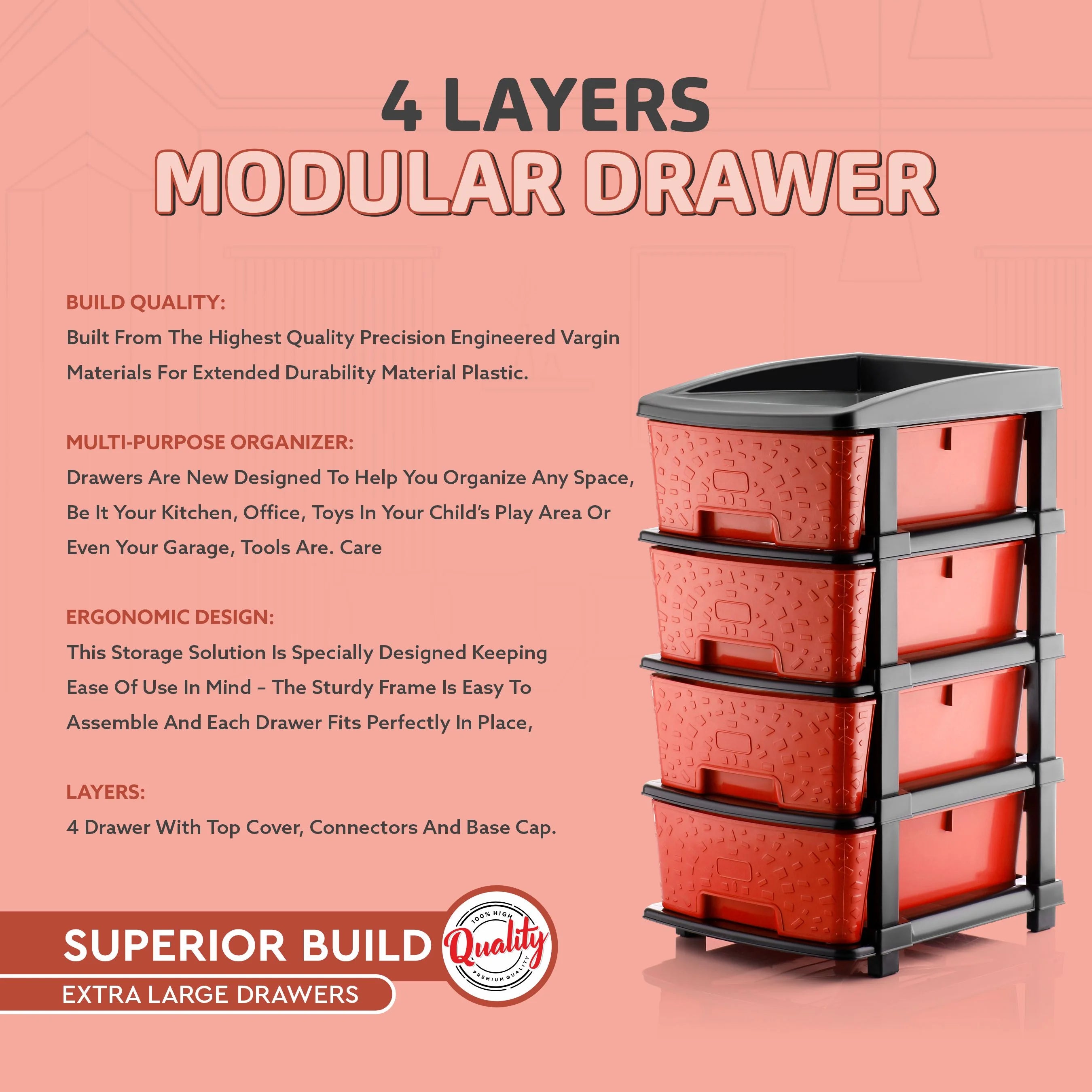 PALAK 4XL Stone Drawer Storage Unit (Red)