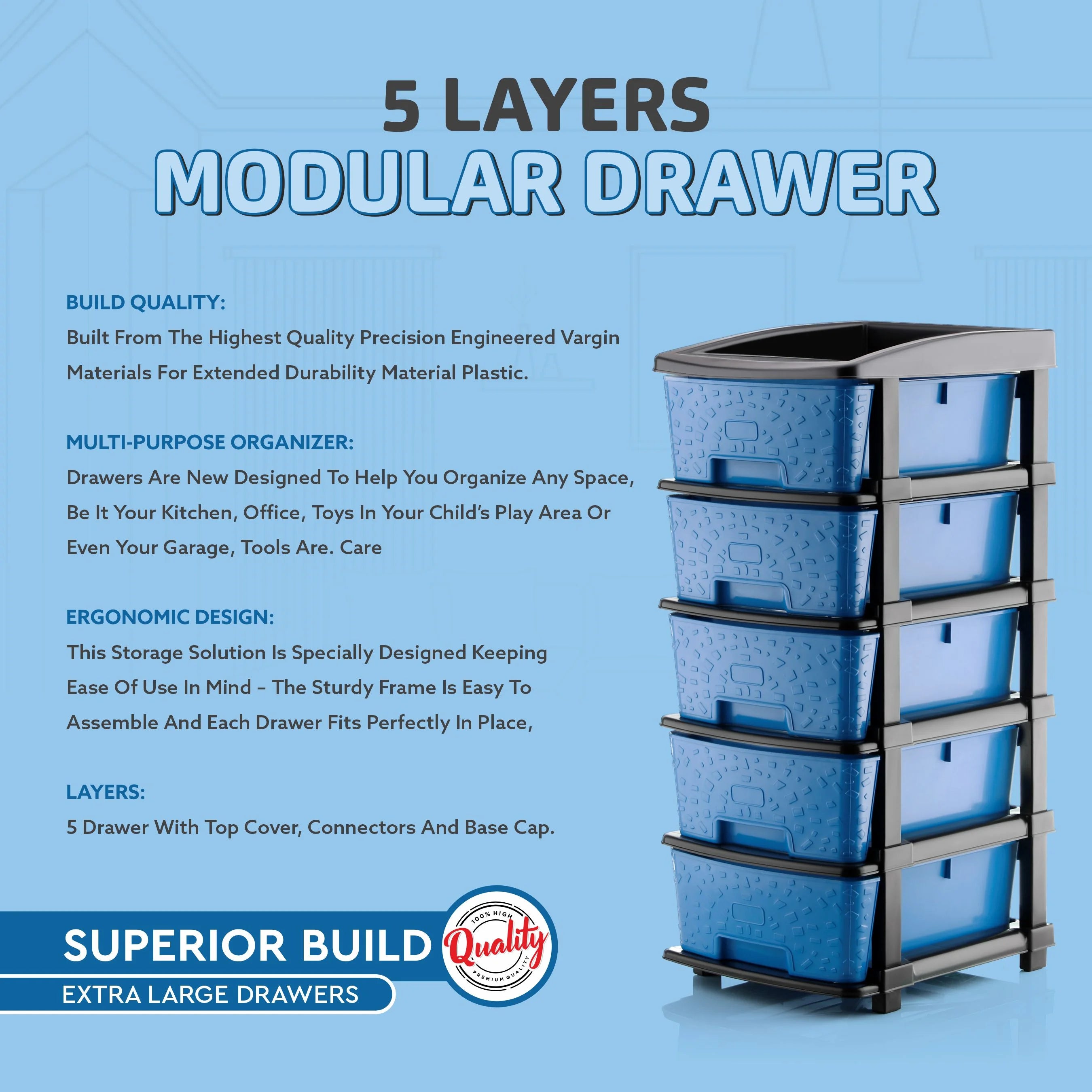 PALAK 5XL Stone Drawer Storage Unit (Blue)