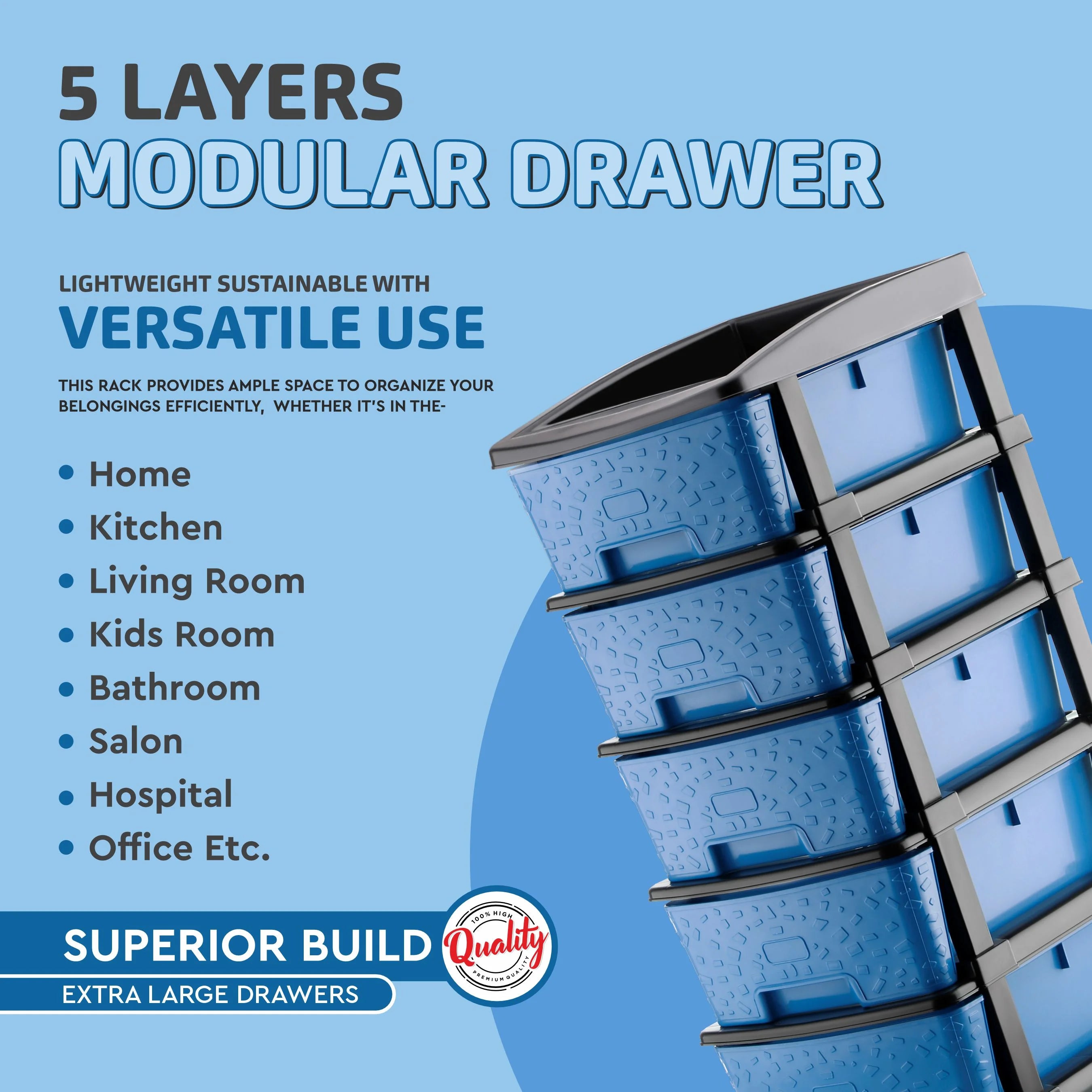 PALAK 5XL Stone Drawer Storage Unit (Blue)