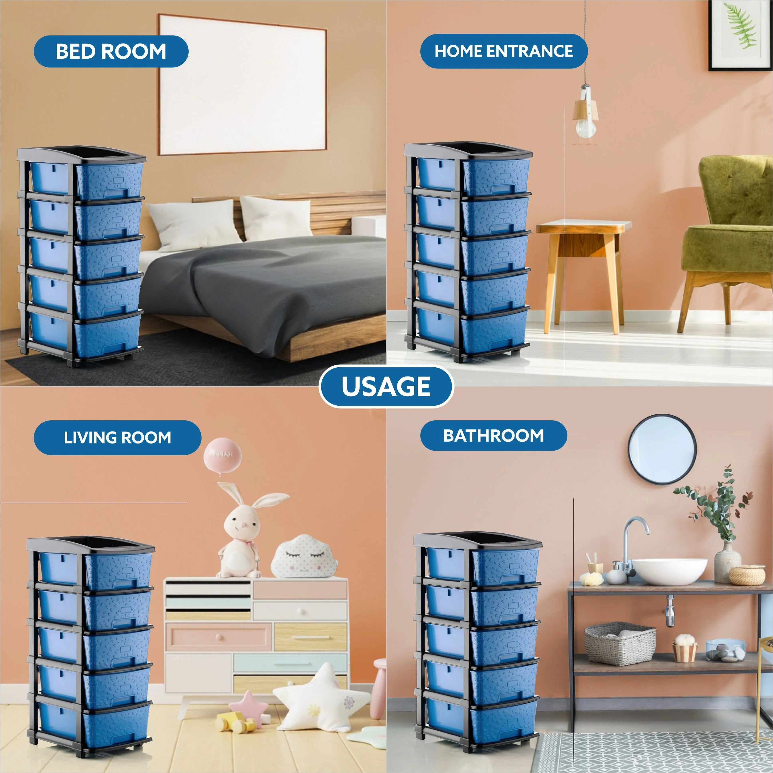 PALAK 5XL Stone Drawer Storage Unit (Blue)