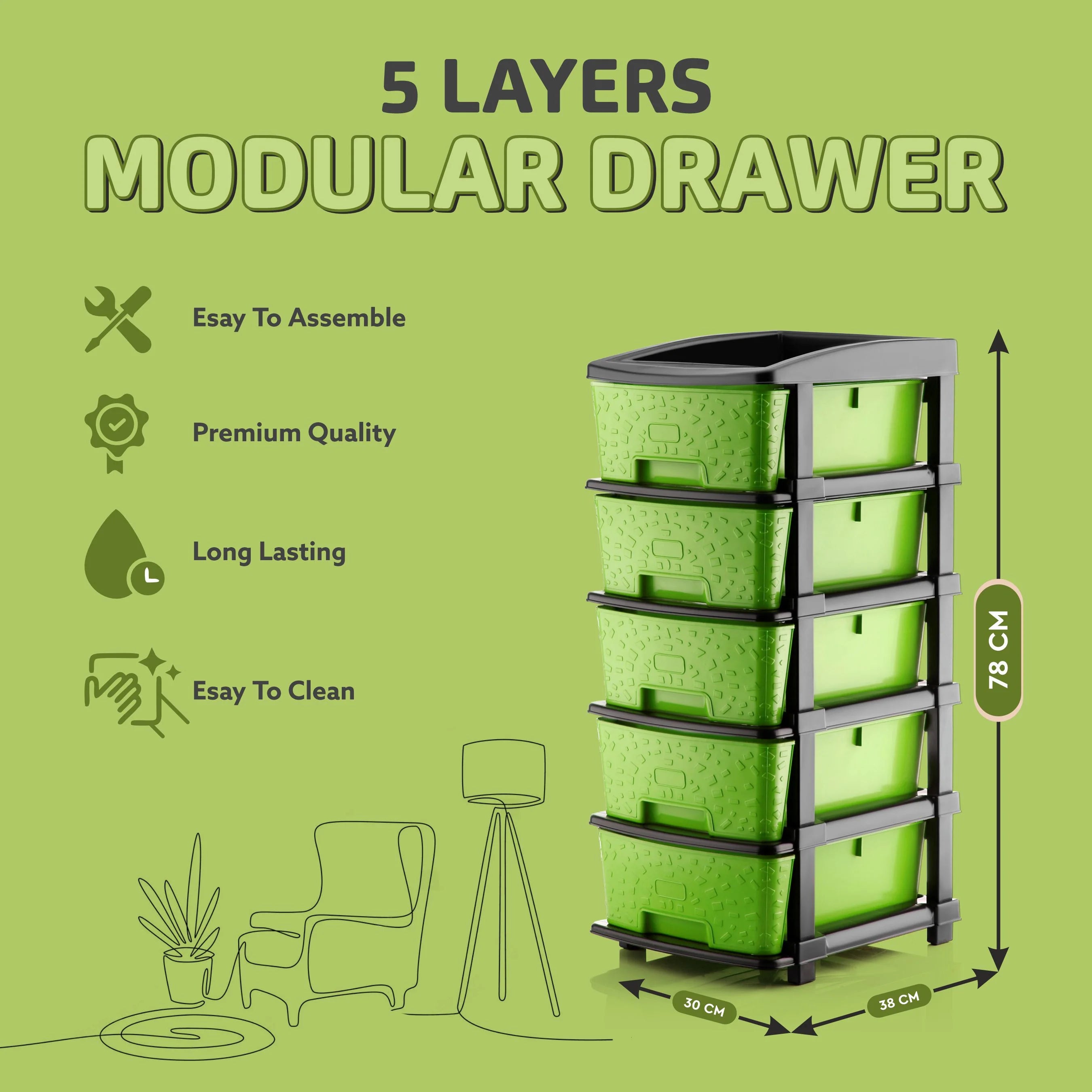 PALAK 5XL Stone Drawer Storage Unit (Green)