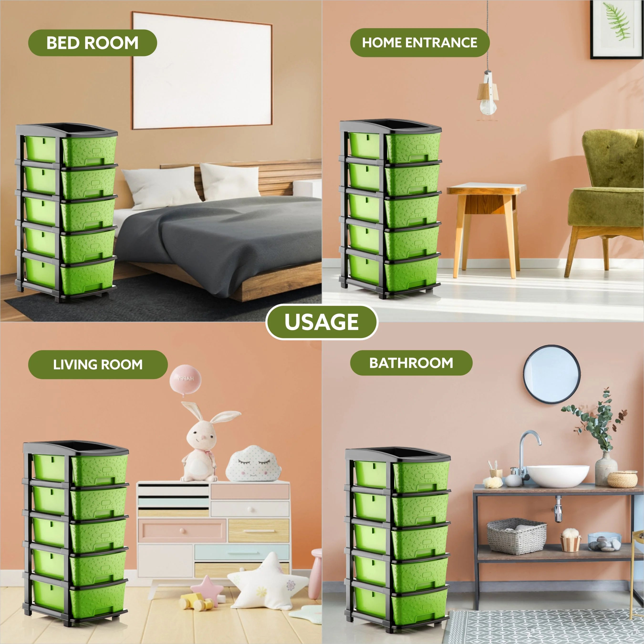 PALAK 5XL Stone Drawer Storage Unit (Green)