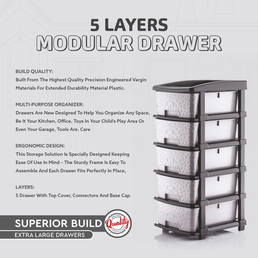 PALAK 5XL Stone Drawer Storage Unit (Grey)