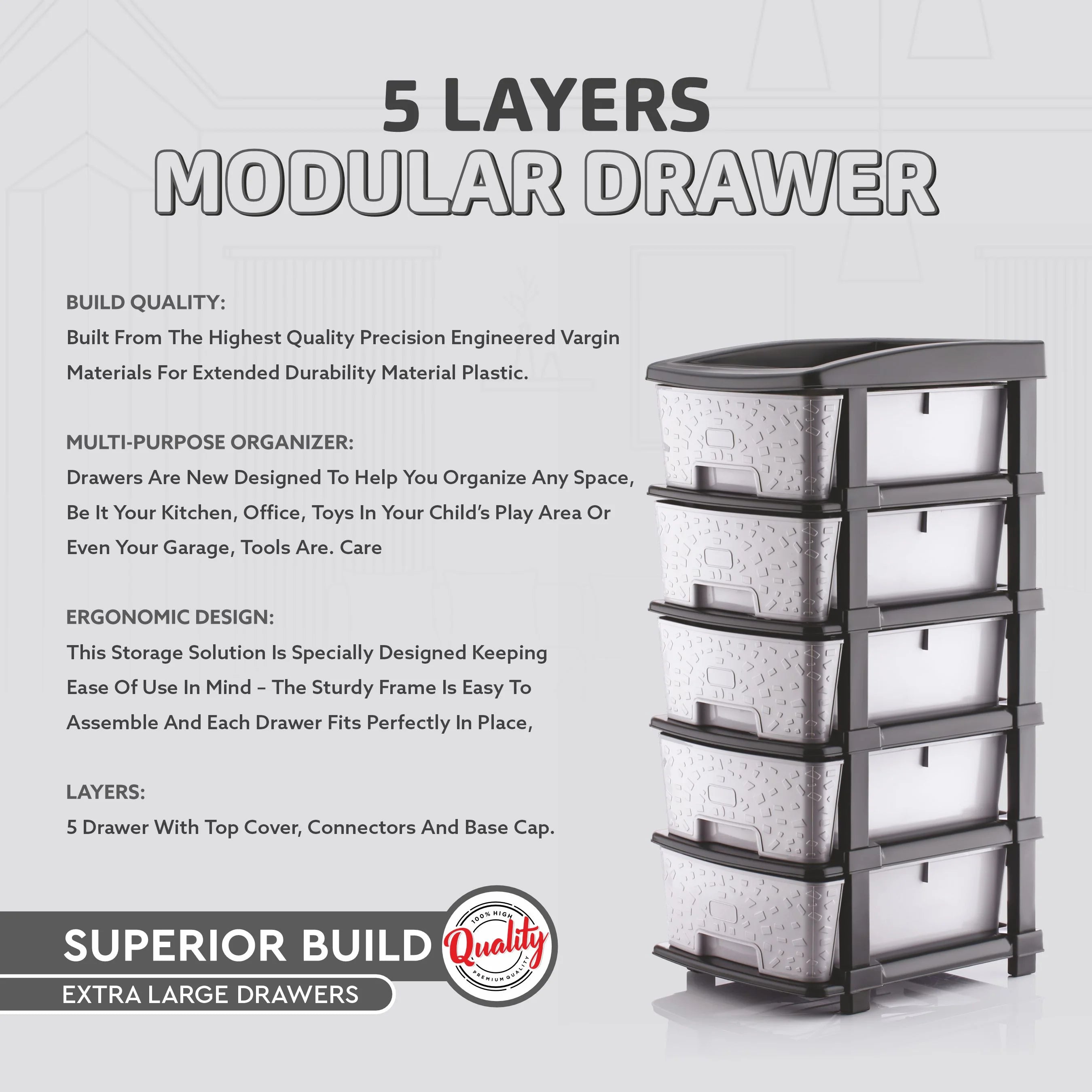 PALAK 5XL Stone Drawer Storage Unit (Grey)
