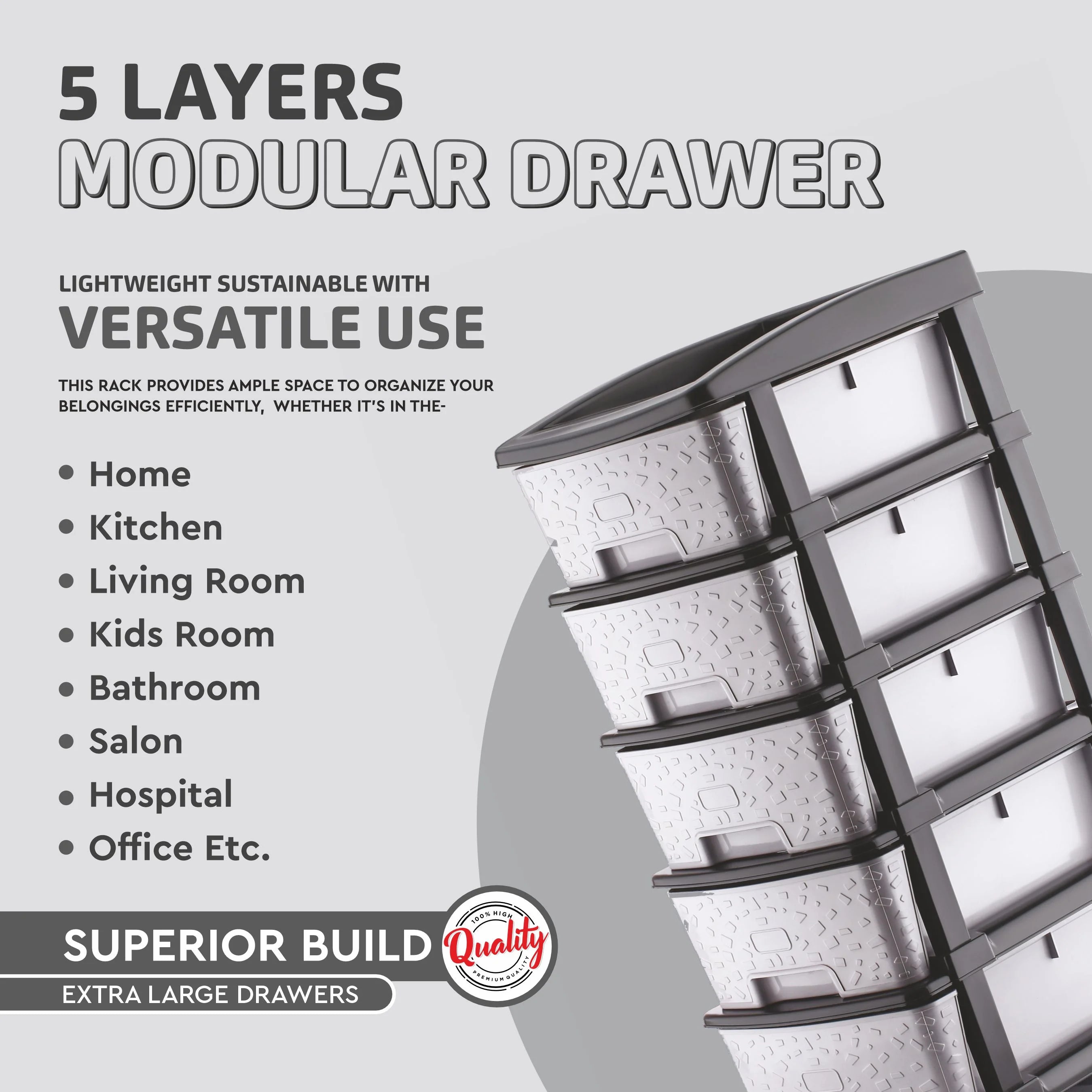 PALAK 5XL Stone Drawer Storage Unit (Grey)