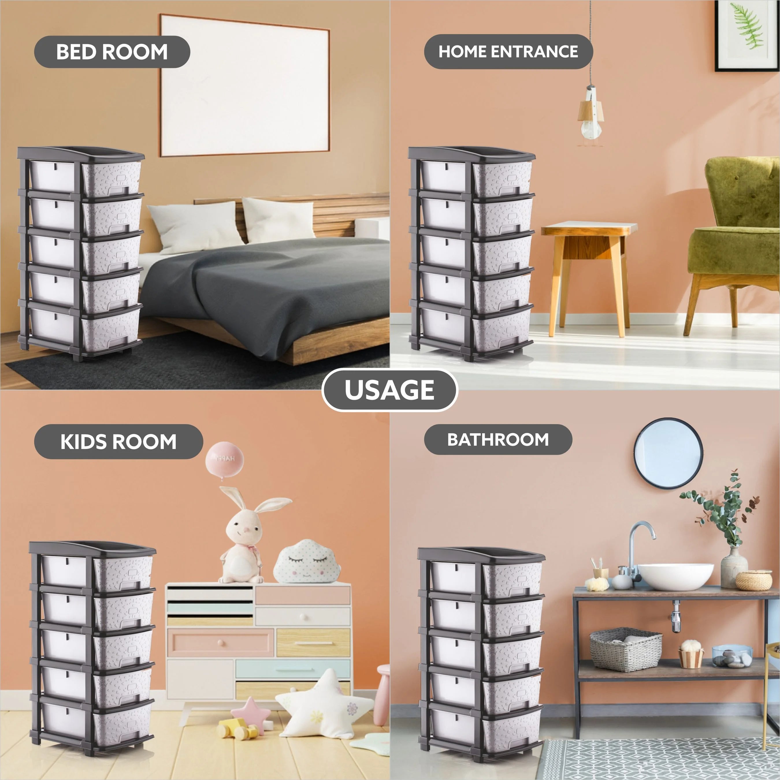 PALAK 5XL Stone Drawer Storage Unit (Grey)