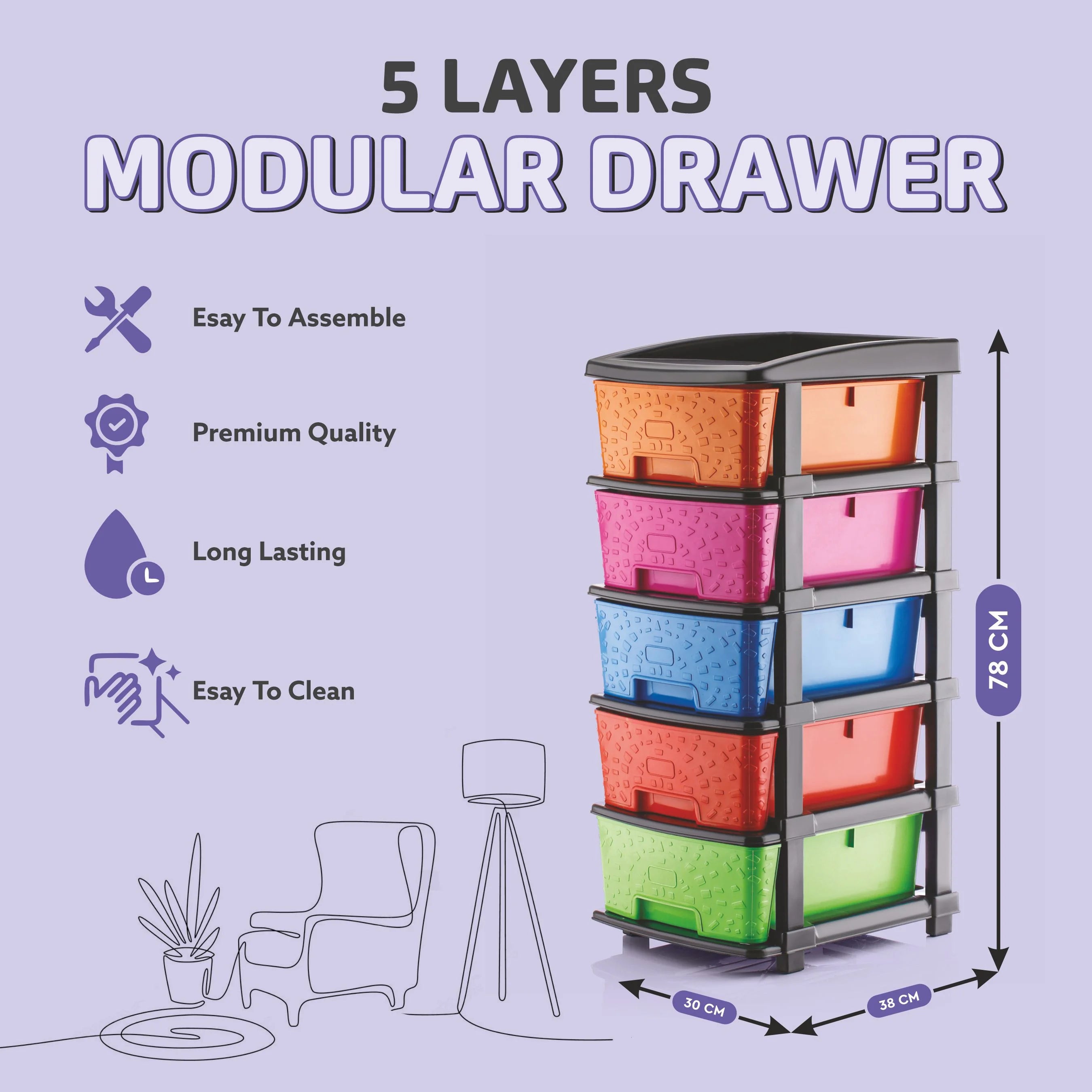 PALAK 5XL Stone Drawer Storage Unit (Multicolor)