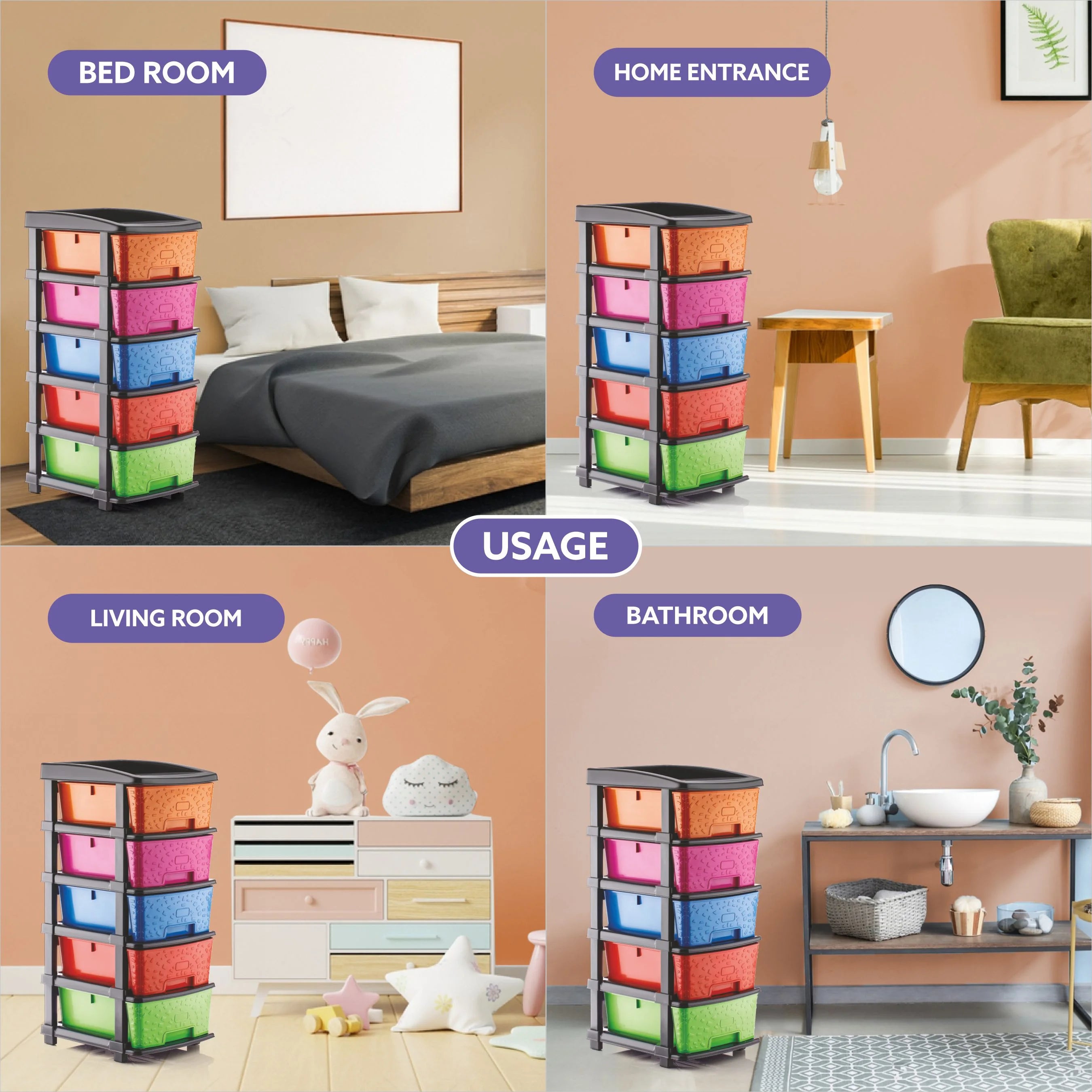 PALAK 5XL Stone Drawer Storage Unit (Multicolor)