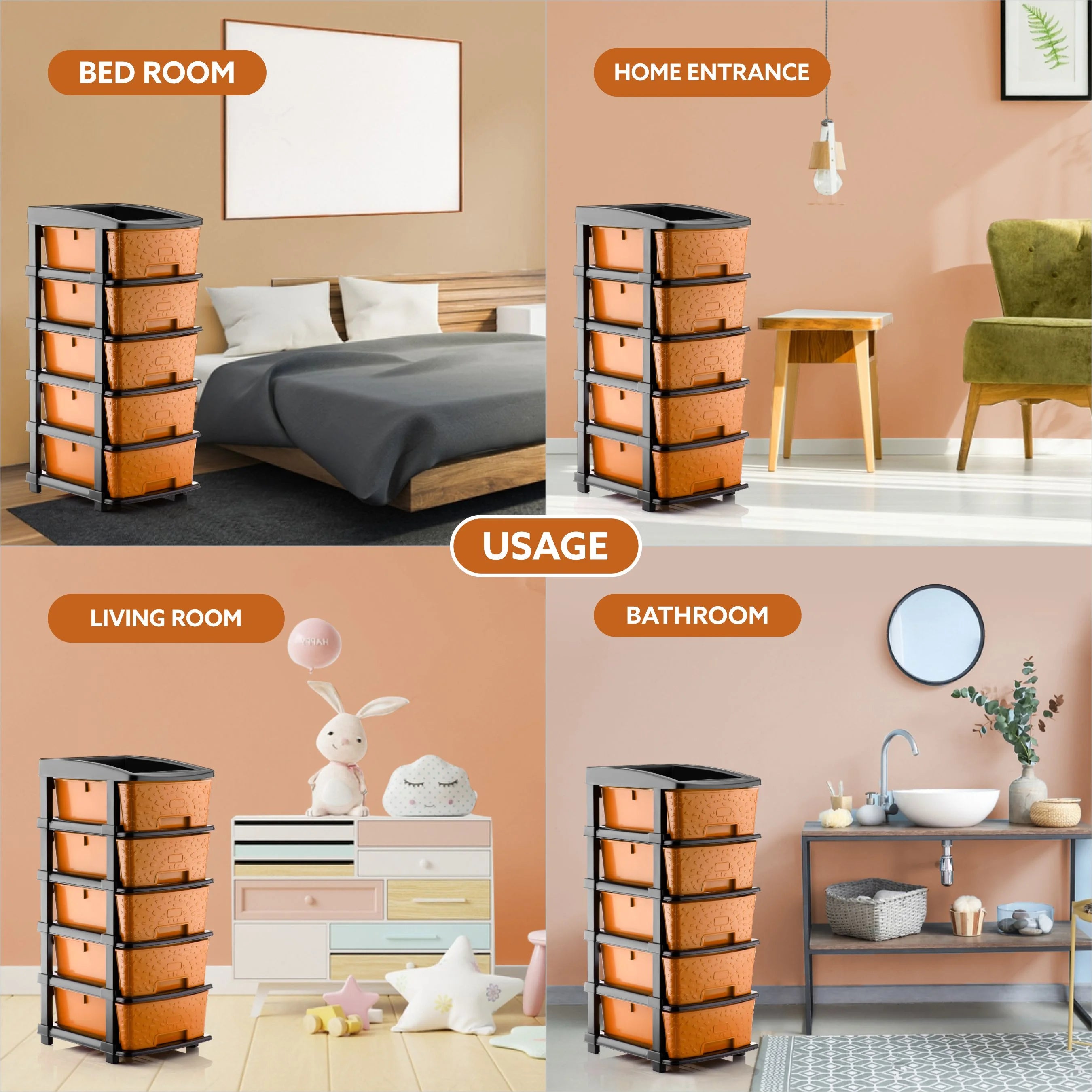 PALAK 5XL Stone Drawer Storage Unit (Orange)
