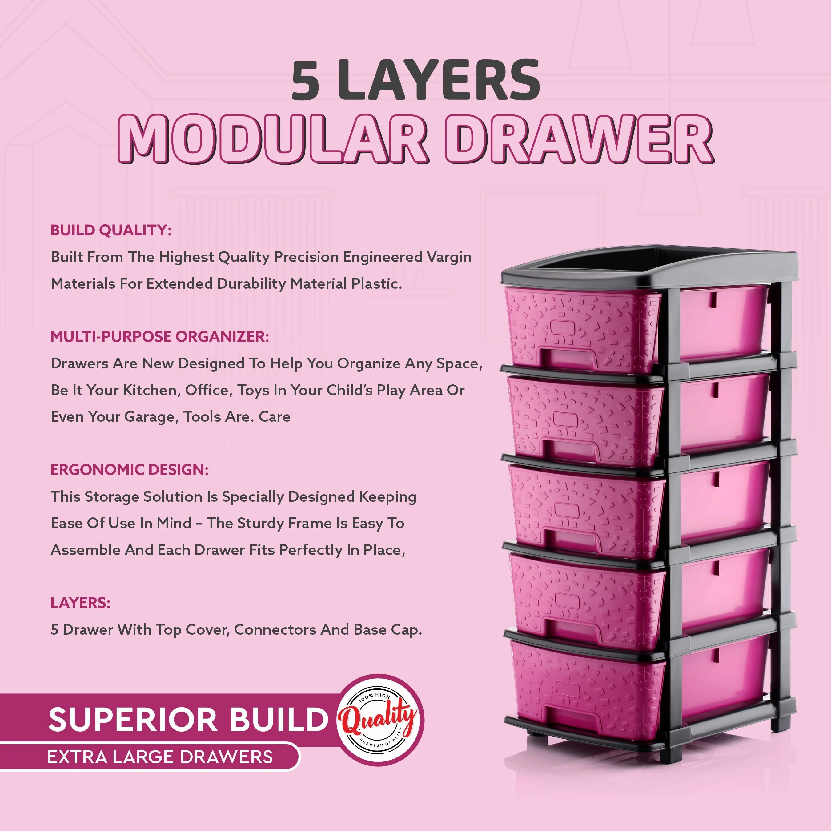 PALAK 5XL Stone Drawer Storage Unit (Pink)