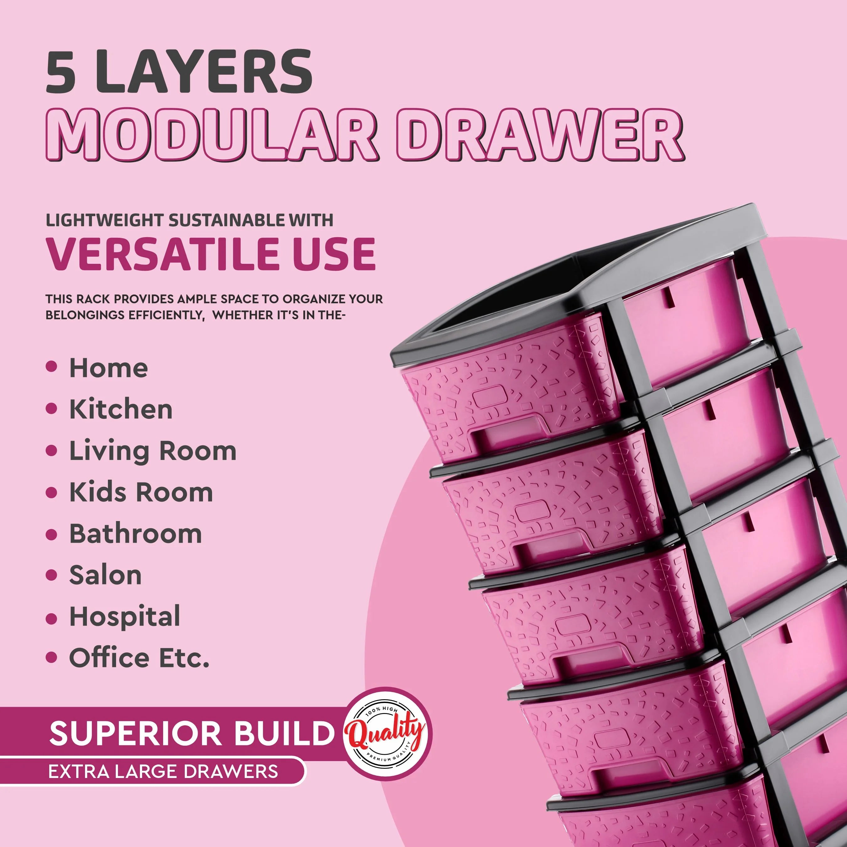 PALAK 5XL Stone Drawer Storage Unit (Pink)
