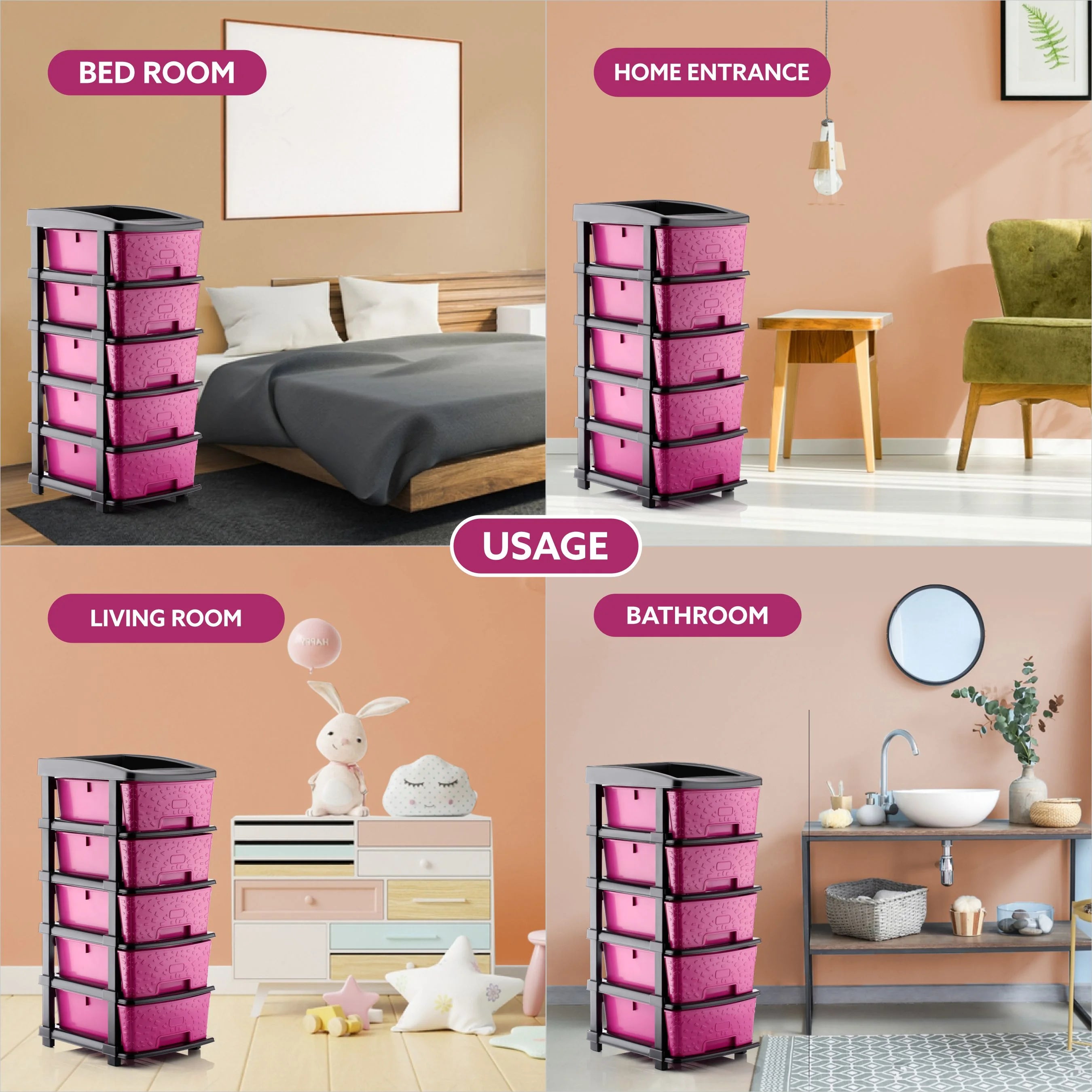 PALAK 5XL Stone Drawer Storage Unit (Pink)